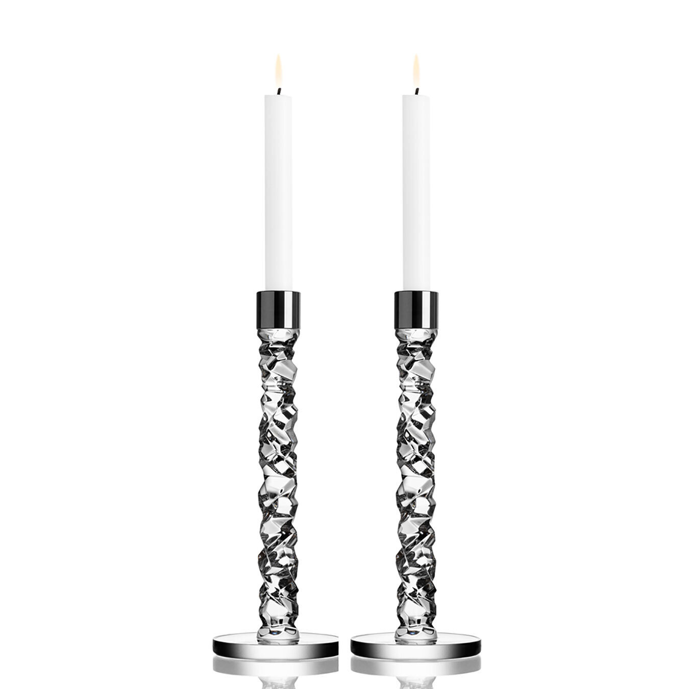 Orrefors Carat Candlestick Pair Silver Large 6719397
