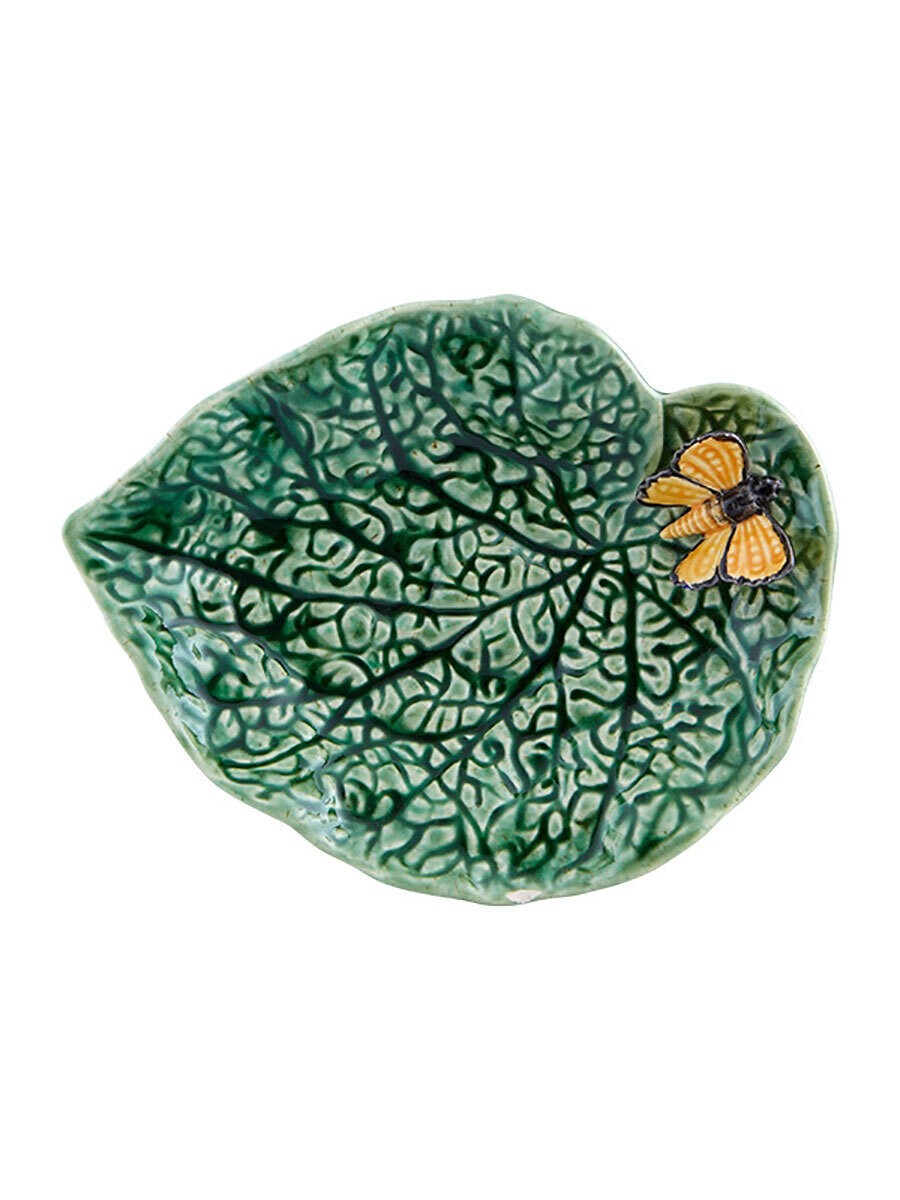 Bordallo Pinheiro Countryside Leaves Begonia Leaf 20 cm with Butterfly Decorated