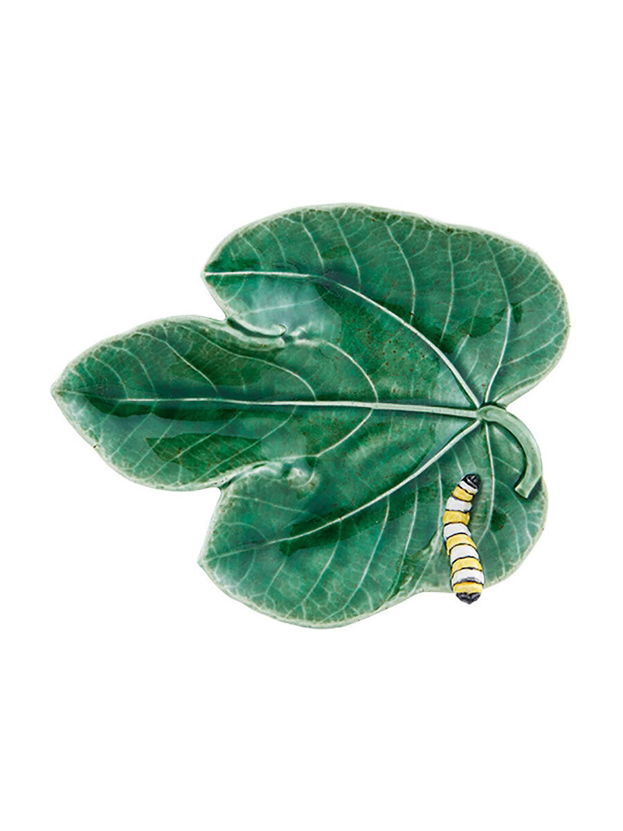 Bordallo Pinheiro Pinheiro Countryside Leaves Fig Leaf 18 cm.5 cm with Caterpillar Decorated, MPN: …