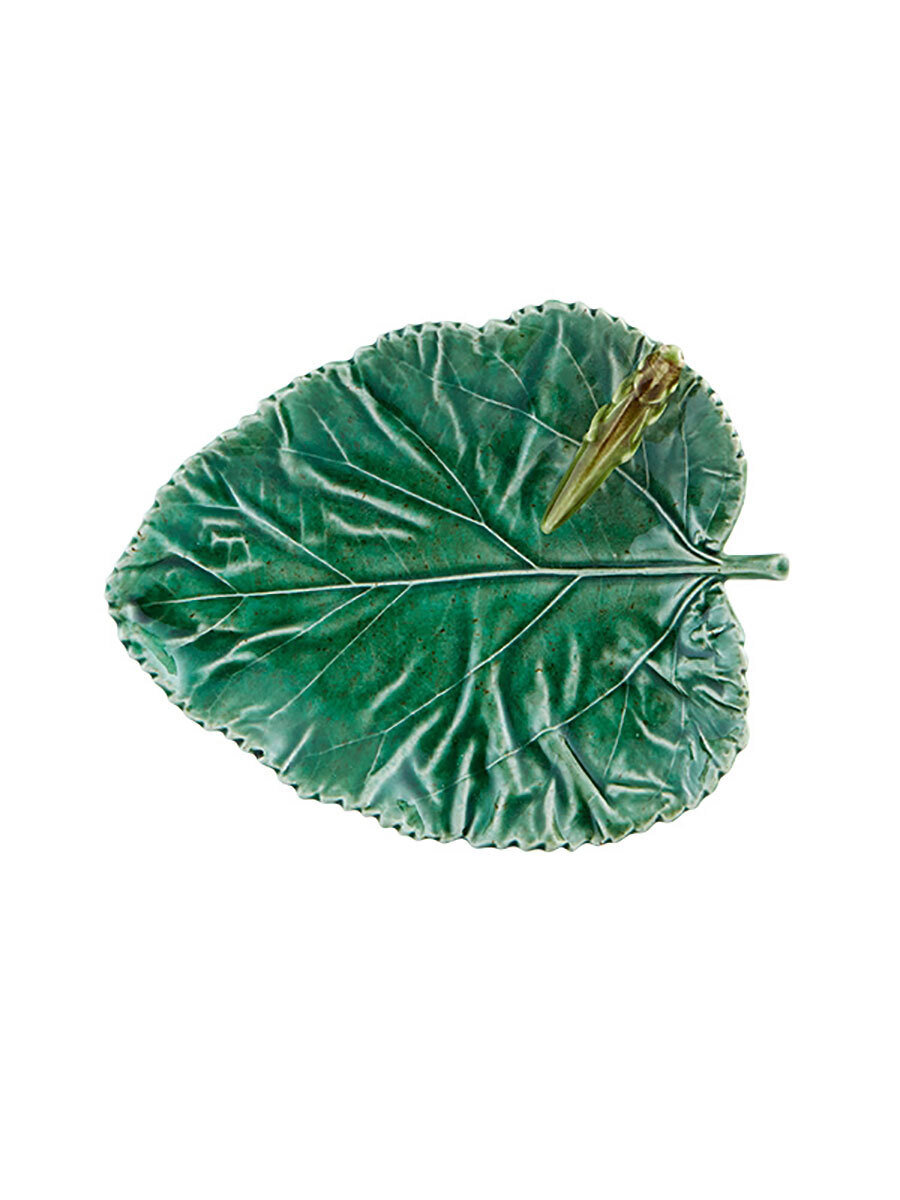 Bordallo Pinheiro Pinheiro Countryside Leaves Mulberry Leaf 17 cm.5 cm with Grasshoper Decorated, M…