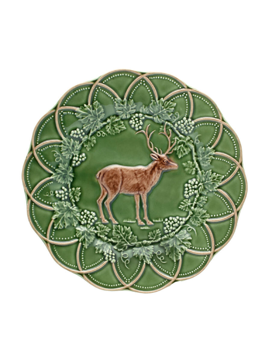 Bordallo Pinheiro Hunting Snack Plate 24 cm Deer Green Brown