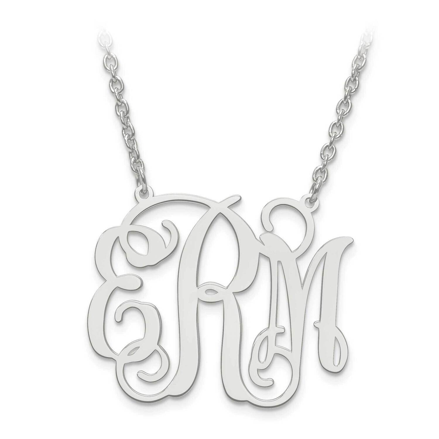 Laser Polished Monogram Plate with Chain 10k White Gold 10XNA535W
