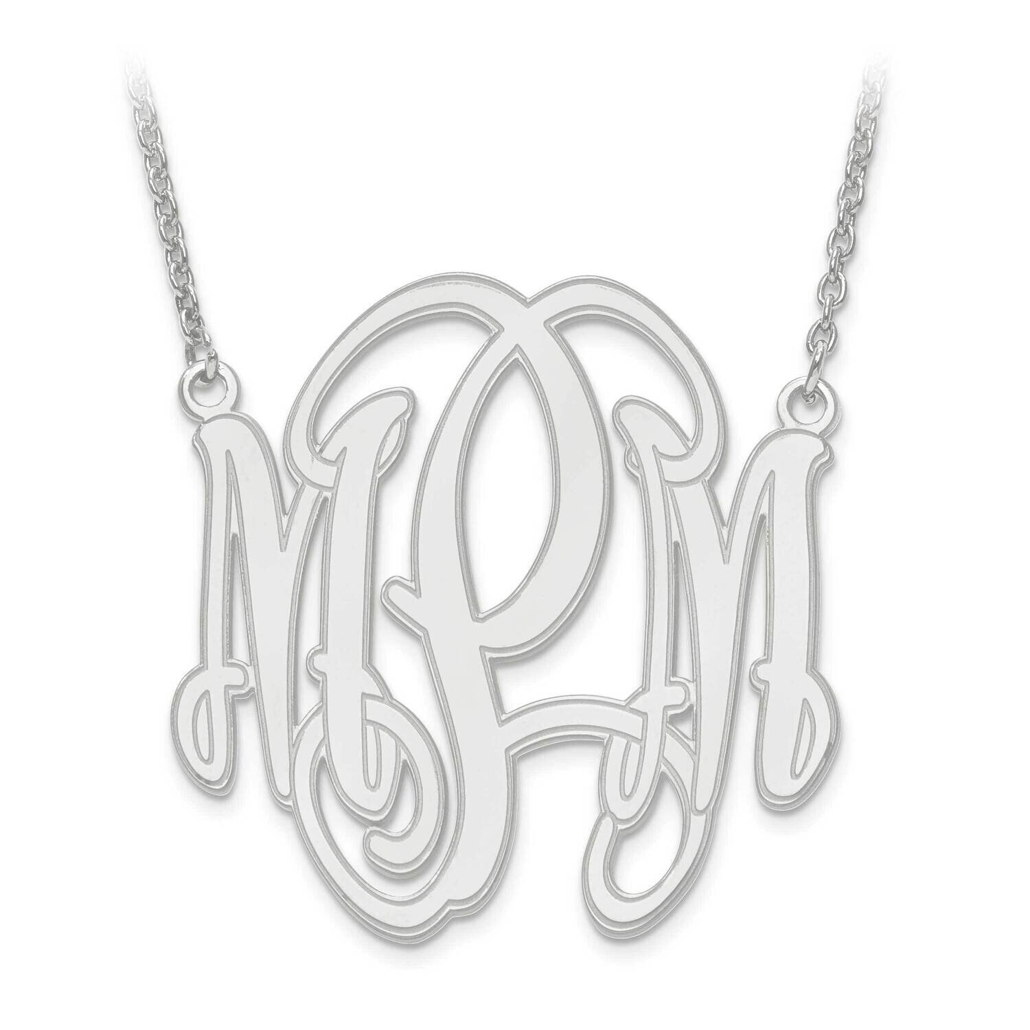Laser Circular Shaped Etched Outline Monogram Plate with Chain 10k White Gold 10XNA554W