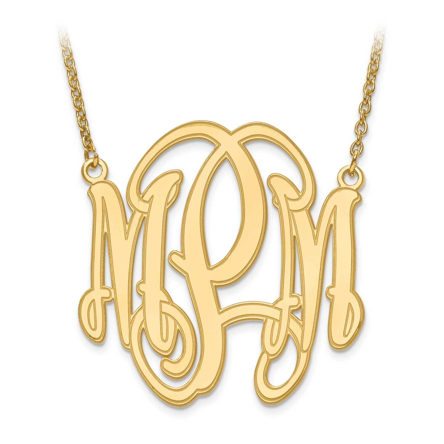 Laser Circular Shaped Etched Outline Monogram Plate with Chain 10k Gold 10XNA554Y
