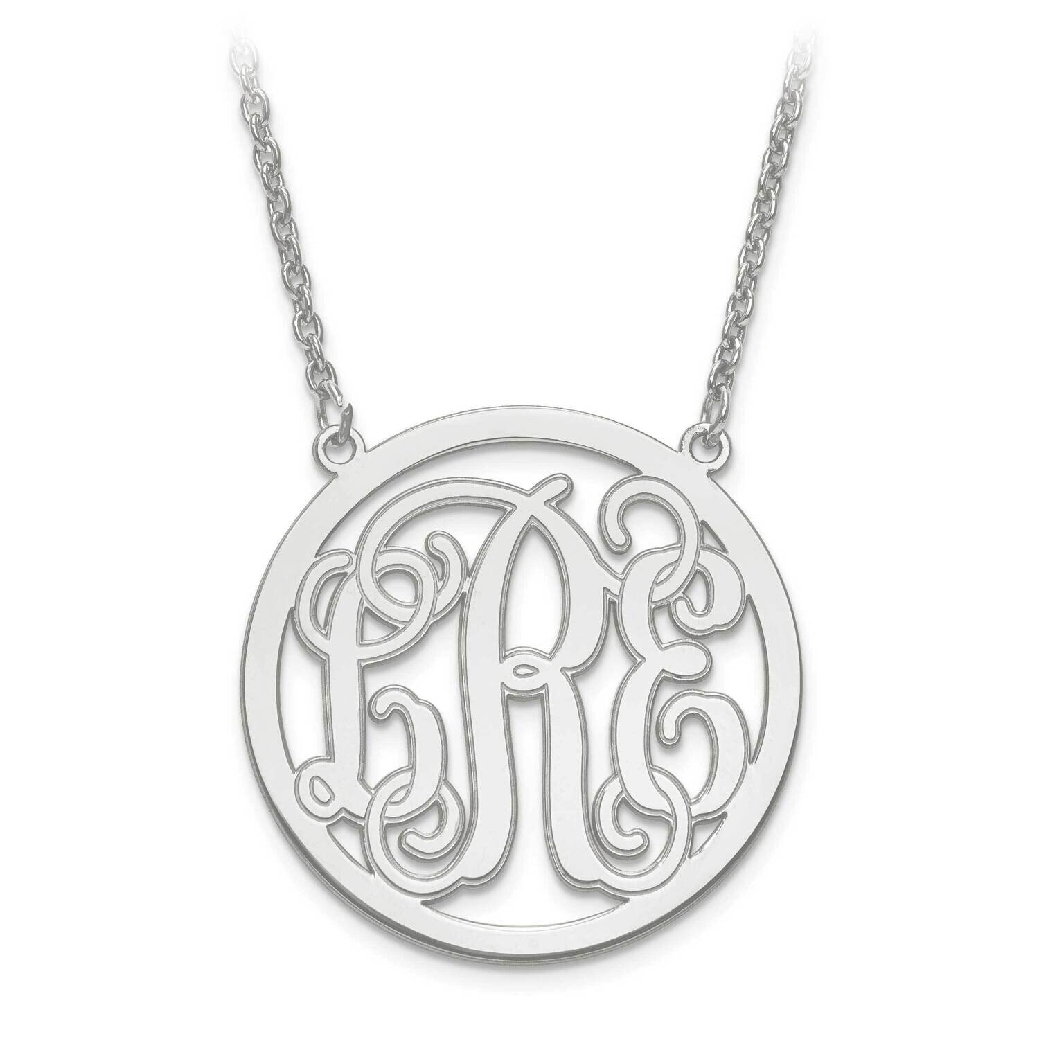 Laser Etched Outline Monogram Circle Pendant with Chain 10k White Gold 10XNA565W