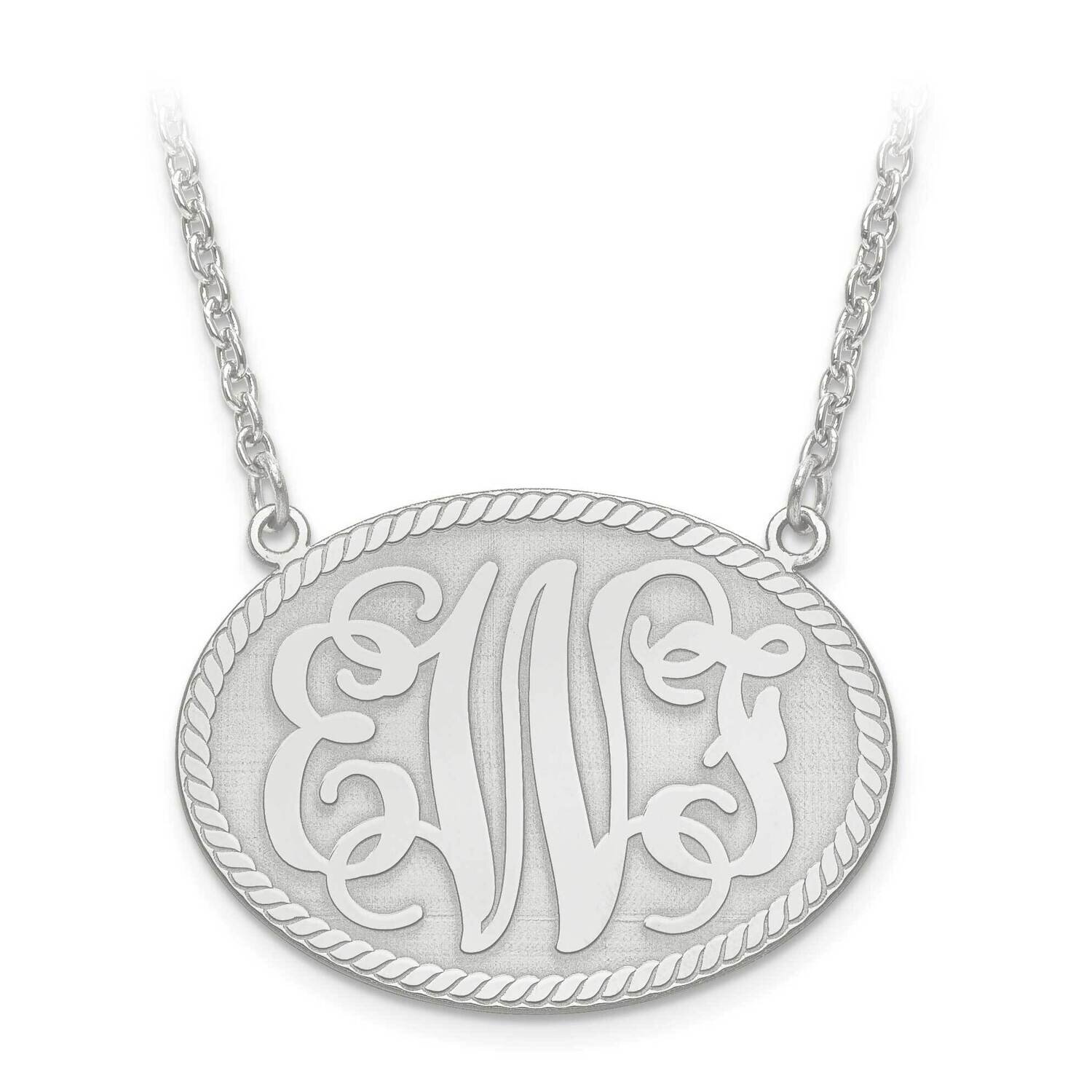 Laser Medium Oval Monogram Plate And Border with Chain 10k White Gold 10XNA576W