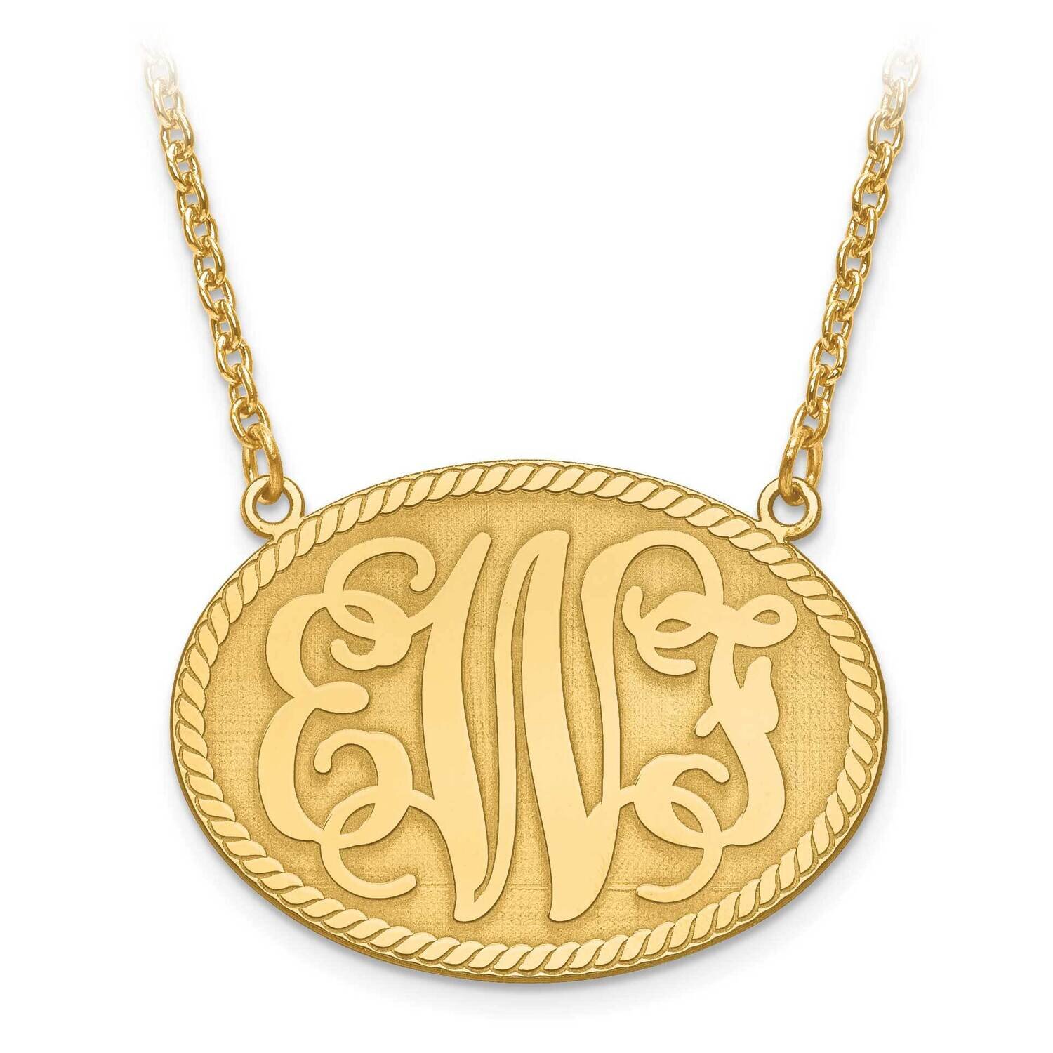 Laser Medium Oval Monogram Plate And Border with Chain 10k Gold 10XNA576Y