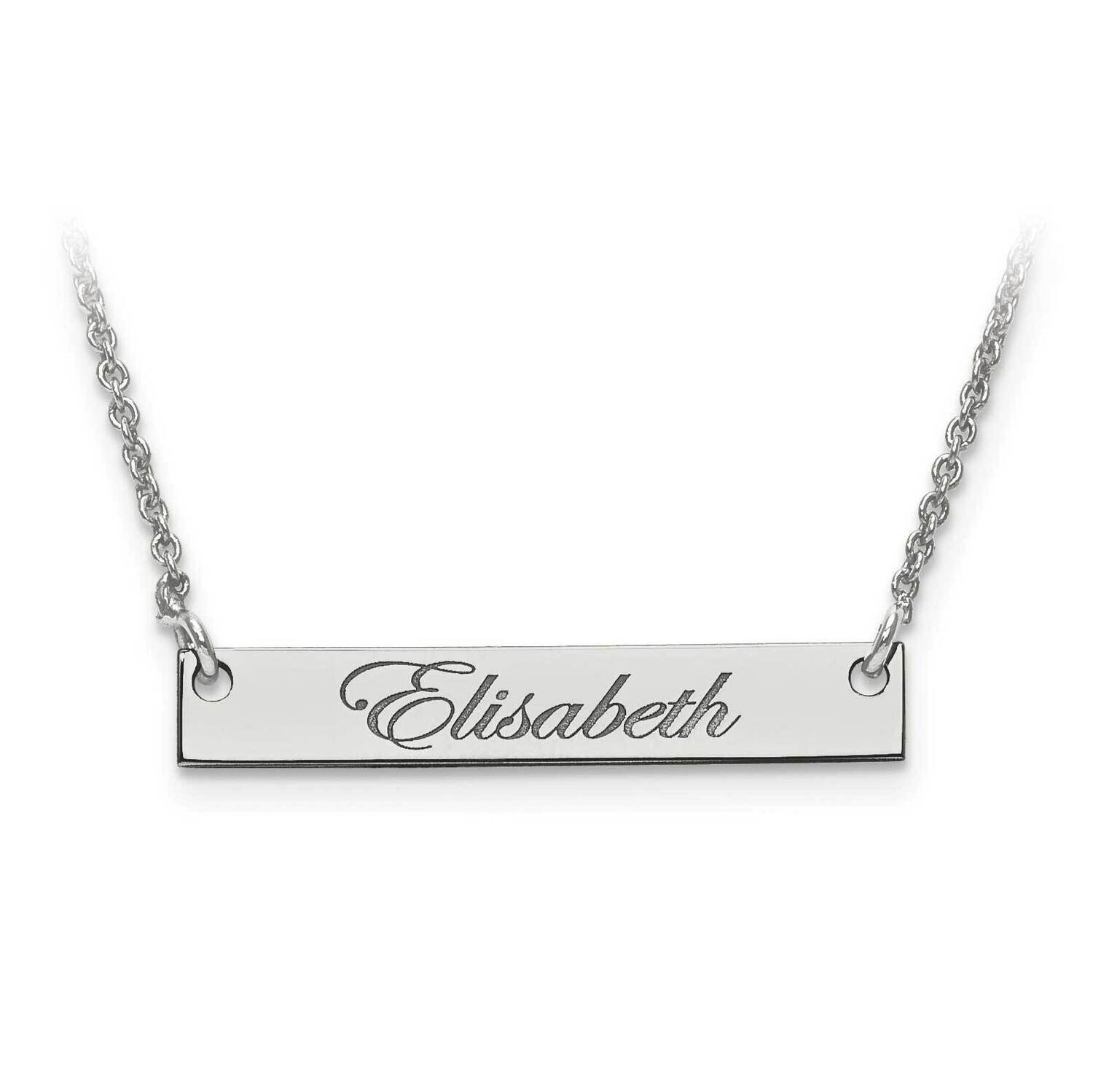 Small Polished Script Name Bar with Chain 10k White Gold 10XNA640W