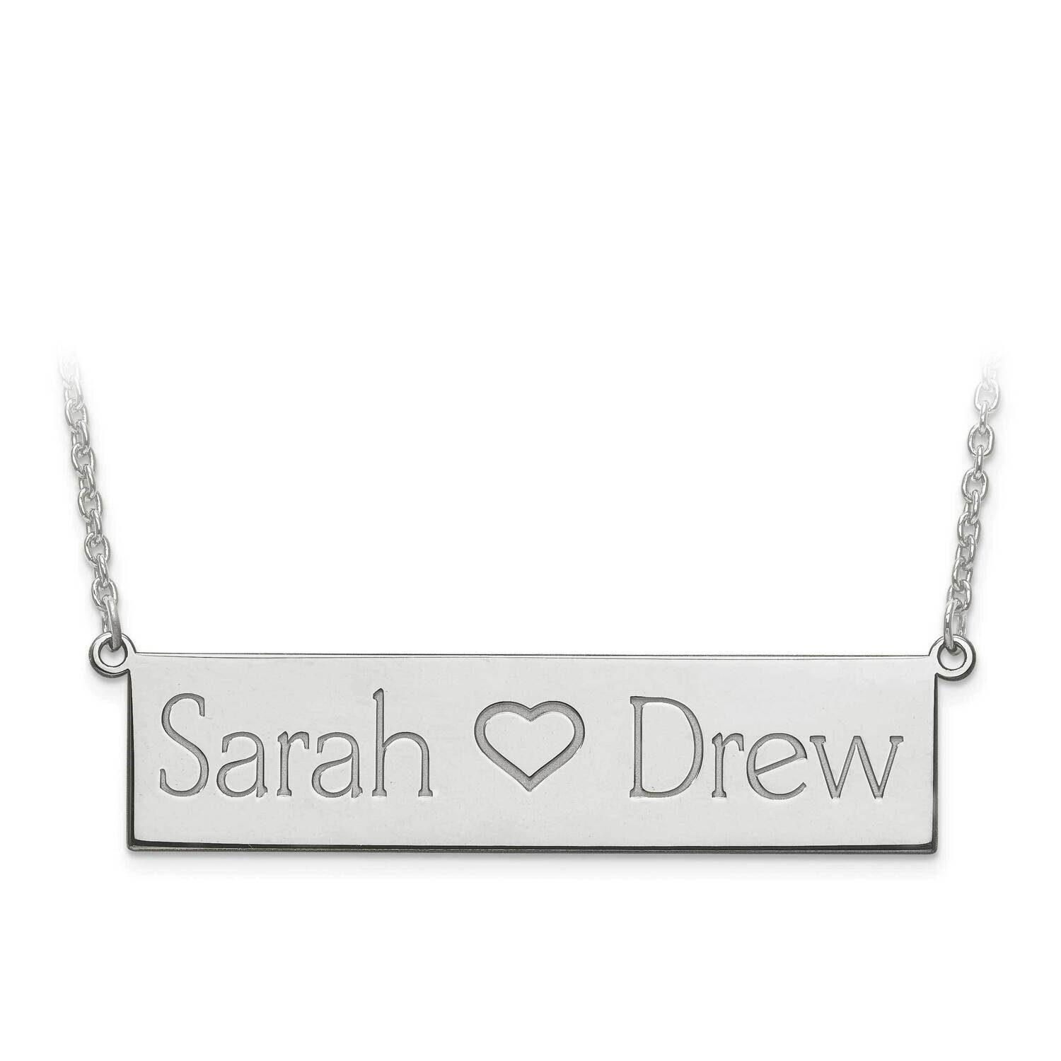 Laser Polished 2 Name And Heart Bar Plate with Chain 10k White Gold 10XNA657W