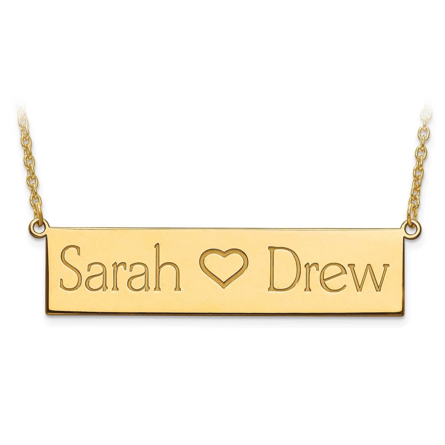 2 Name And Heart Bar Plate with Chain 10k Gold Laser Polished 10XNA657Y