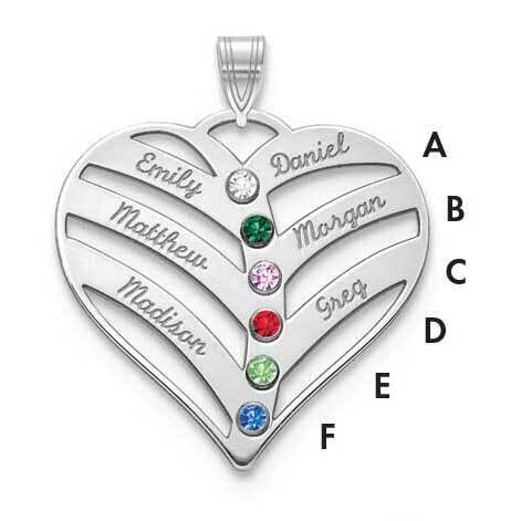6 Birthstones Name Mothers Heart Charm 10k White Gold with 14k Gold Bezels 10XNA865/6W
