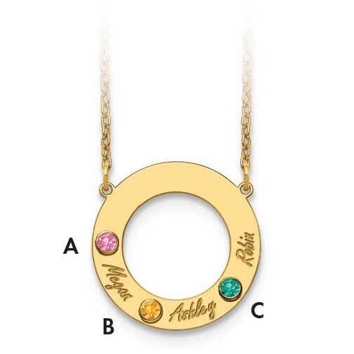 3 Names & 3 Birthstones Cutout Circle Necklace 10k with 14k Gold Bezels 10XNA880/3Y