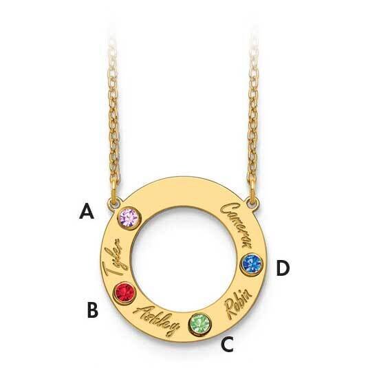 4 Names &amp; 4 Birthstones Cutout Circle Necklace 10k with 14k Gold Bezels 10XNA880/4Y, MPN: 10XNA880/…