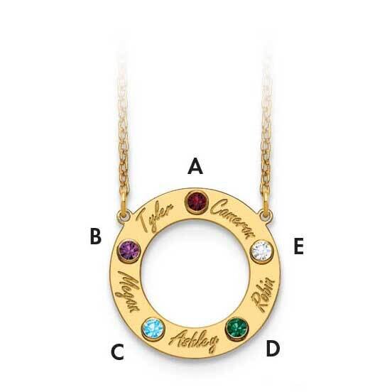 5 Names &amp; 5 Birthstones Cutout Circle Necklace 10k with 14k Gold Bezels 10XNA880/5Y