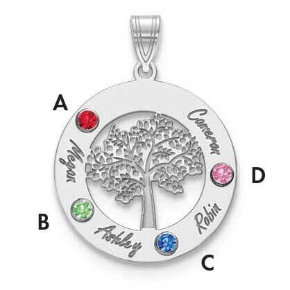 4 Birthstones Name Cutout Circle Charm 10k White Gold with 14k Gold Bezels 10XNA882/4W