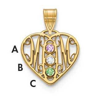 3 Birthstone MOM in Heart Pendant 10k with 14k Gold Bezels 10XNA886/3Y, MPN: 10XNA886/3Y,