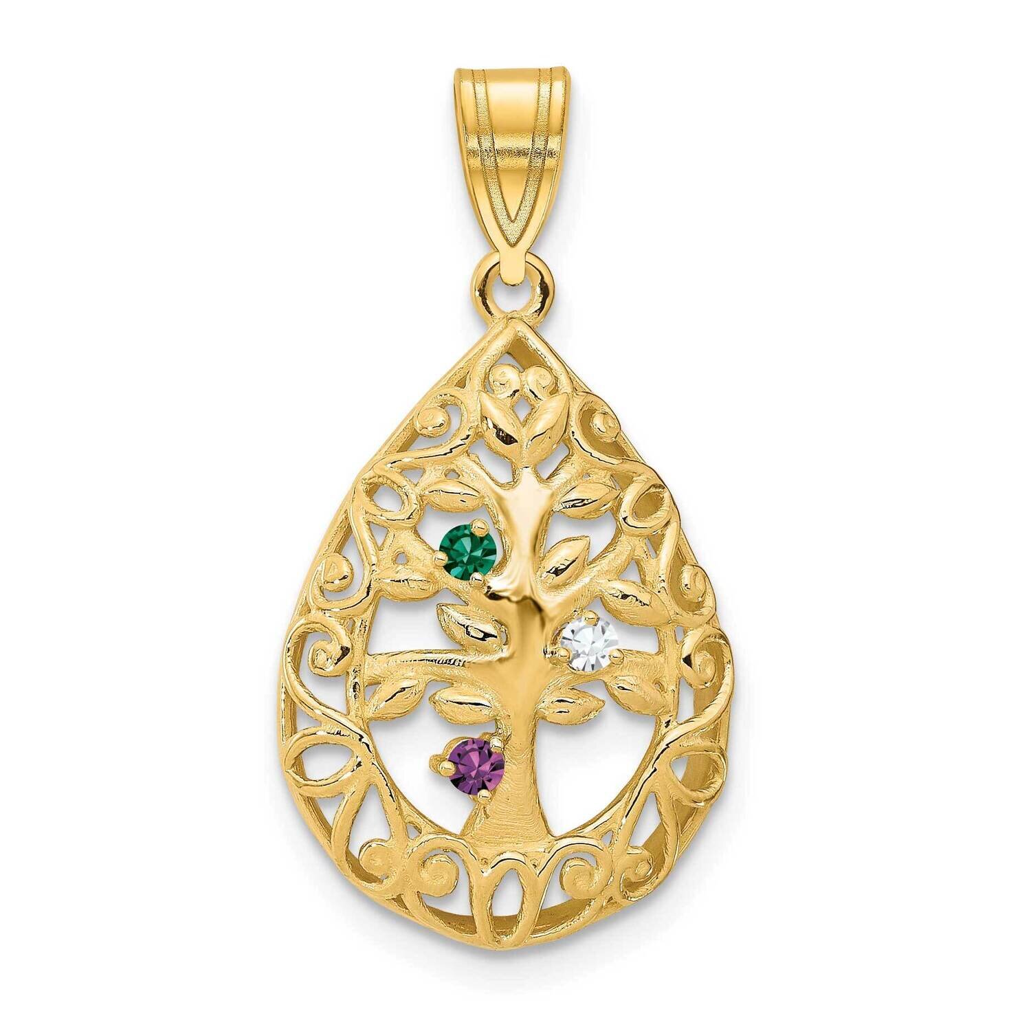 3 Birthstone Tree of Life Tear Drop Pendant 10k Gold 10XNA908/3Y