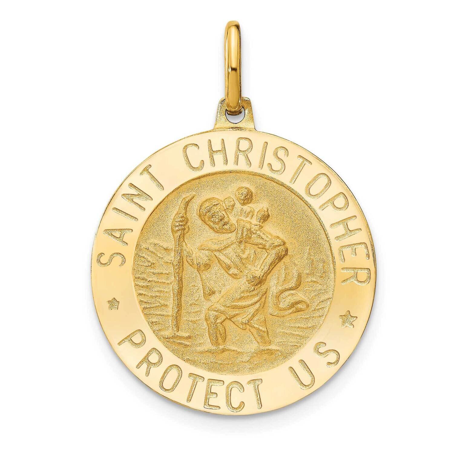 Satin Round St. Christopher Pendant 14k Gold Polished HB-LF1343
