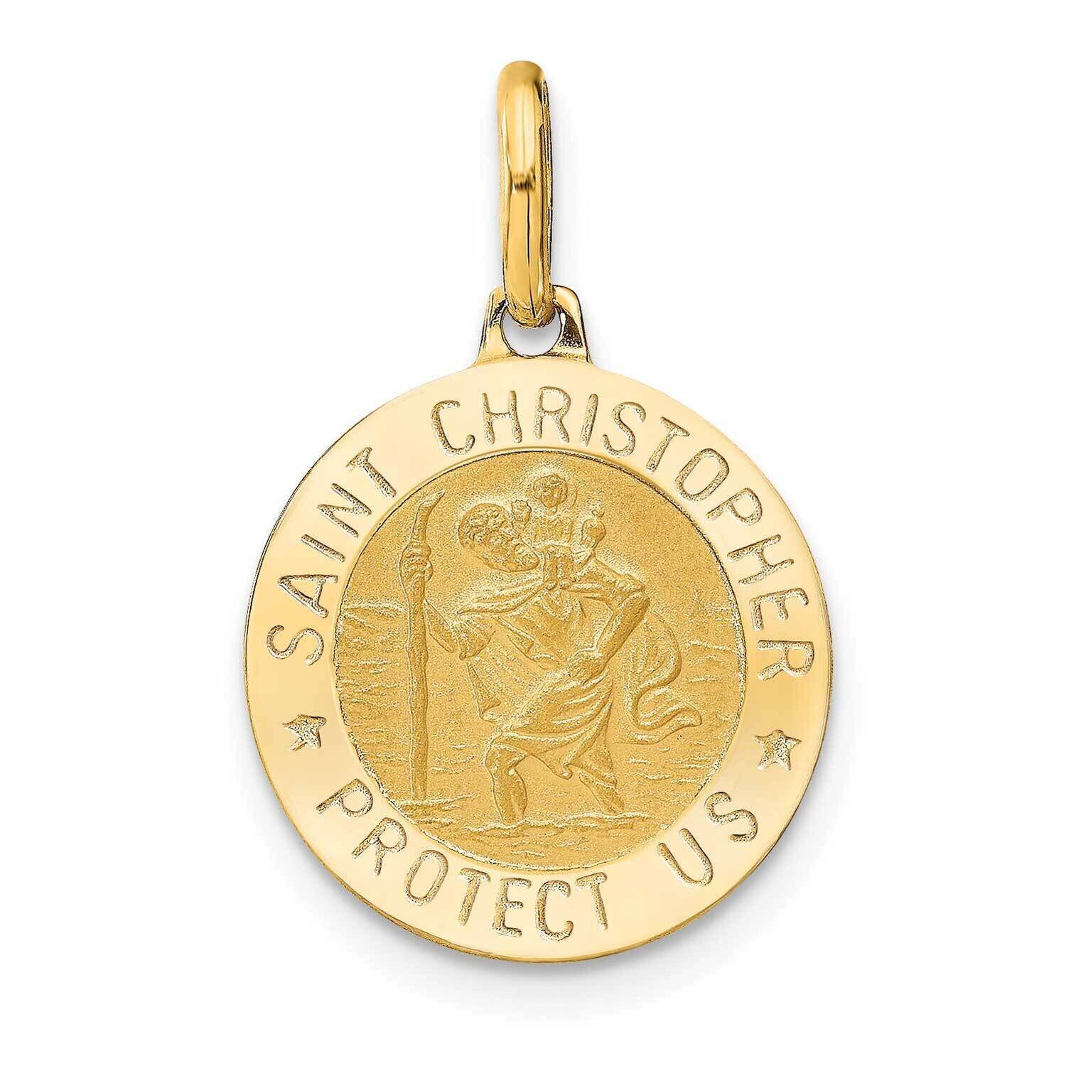 Satin Round St. Christopher Pendant 14k Gold Polished HB-LF1348