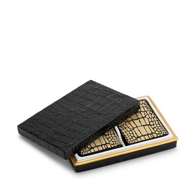 L&#39;Objet Crocodile Gold Box with Playing Cards Two Decks, MPN: G210, 816279016617