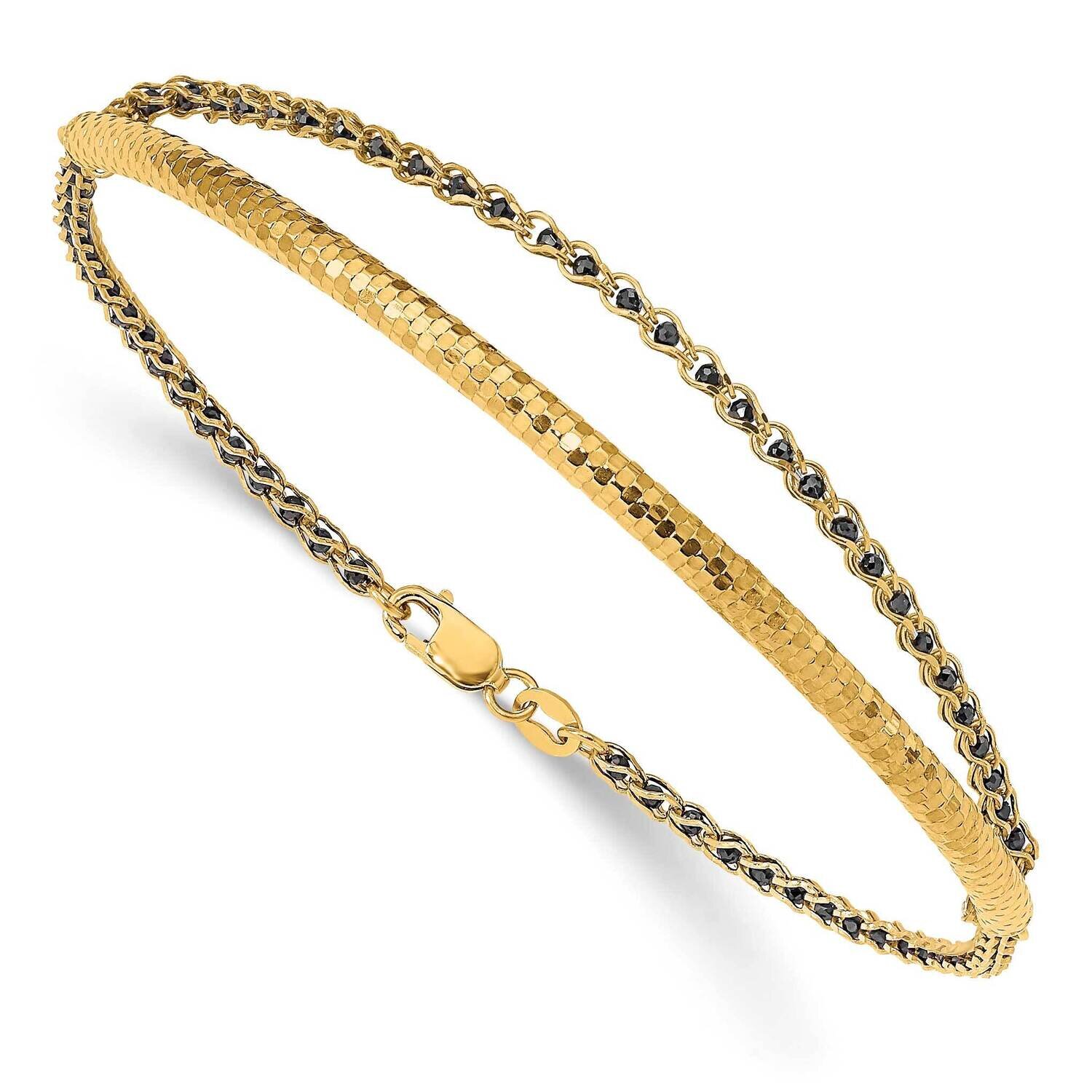 Leslie&#39;s Diamond-cut Black Crystal Chain Bangle Bracelet 14k Gold Polished HB-LF1422-7, MPN: LF1422…