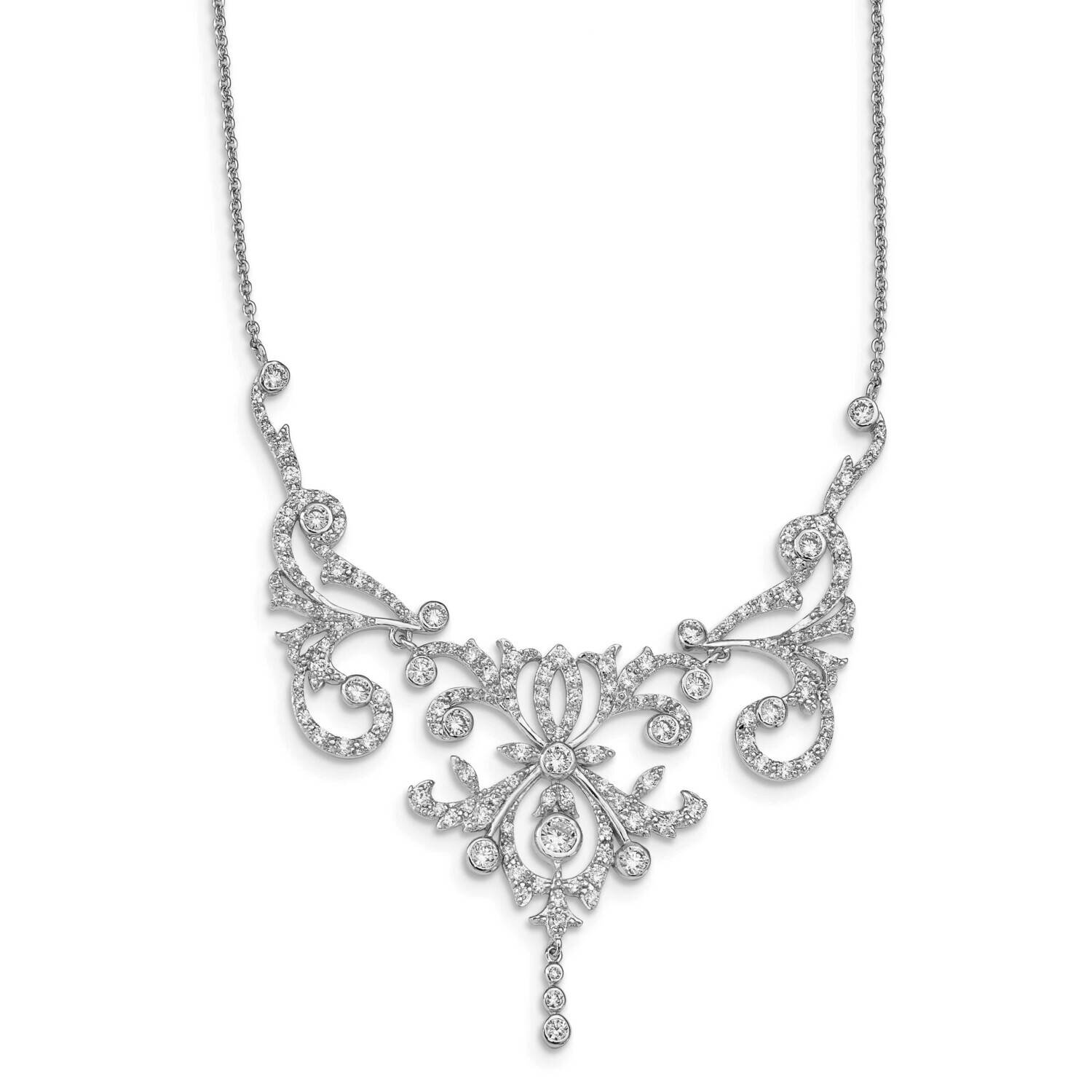 CZ Diamond Fancy Scroll 17 Inch with 2in Extender Necklace Sterling Silver Rhodium-plated QCM109-17…
