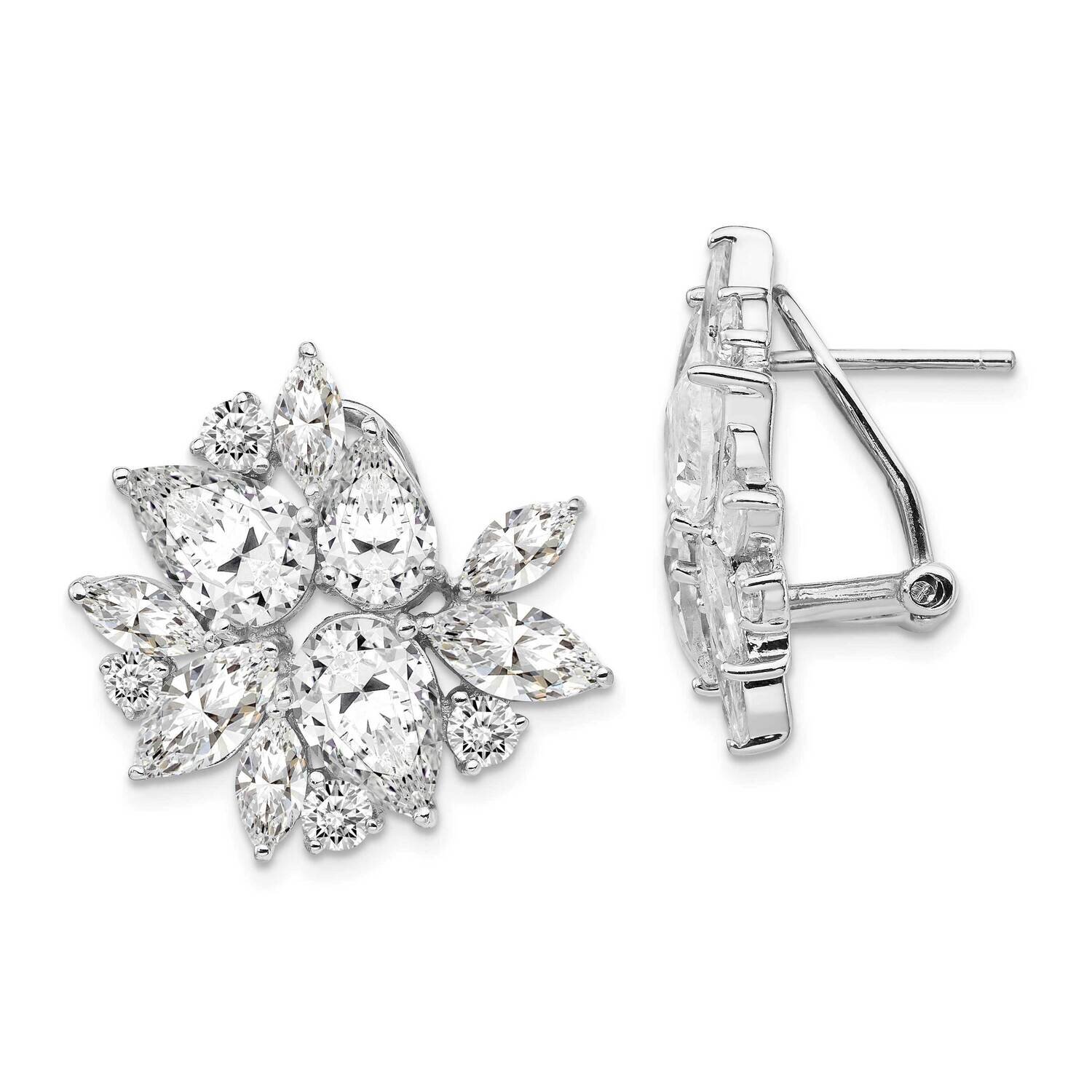 CZ Diamond Cluster Omega Back Earrings Sterling Silver Rhodium Plated QCM1102, MPN: QCM1102, 191101…