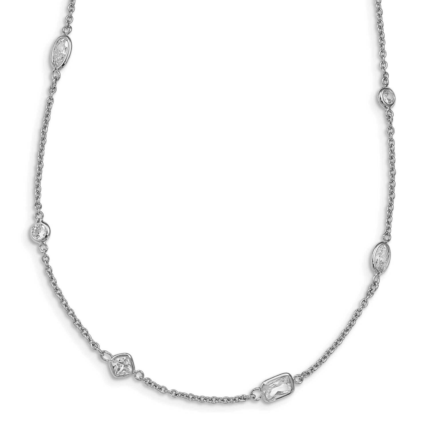 CZ Diamond Station 36.5 Inch Necklace Sterling Silver Rhodium Plated QCM1192-36.5