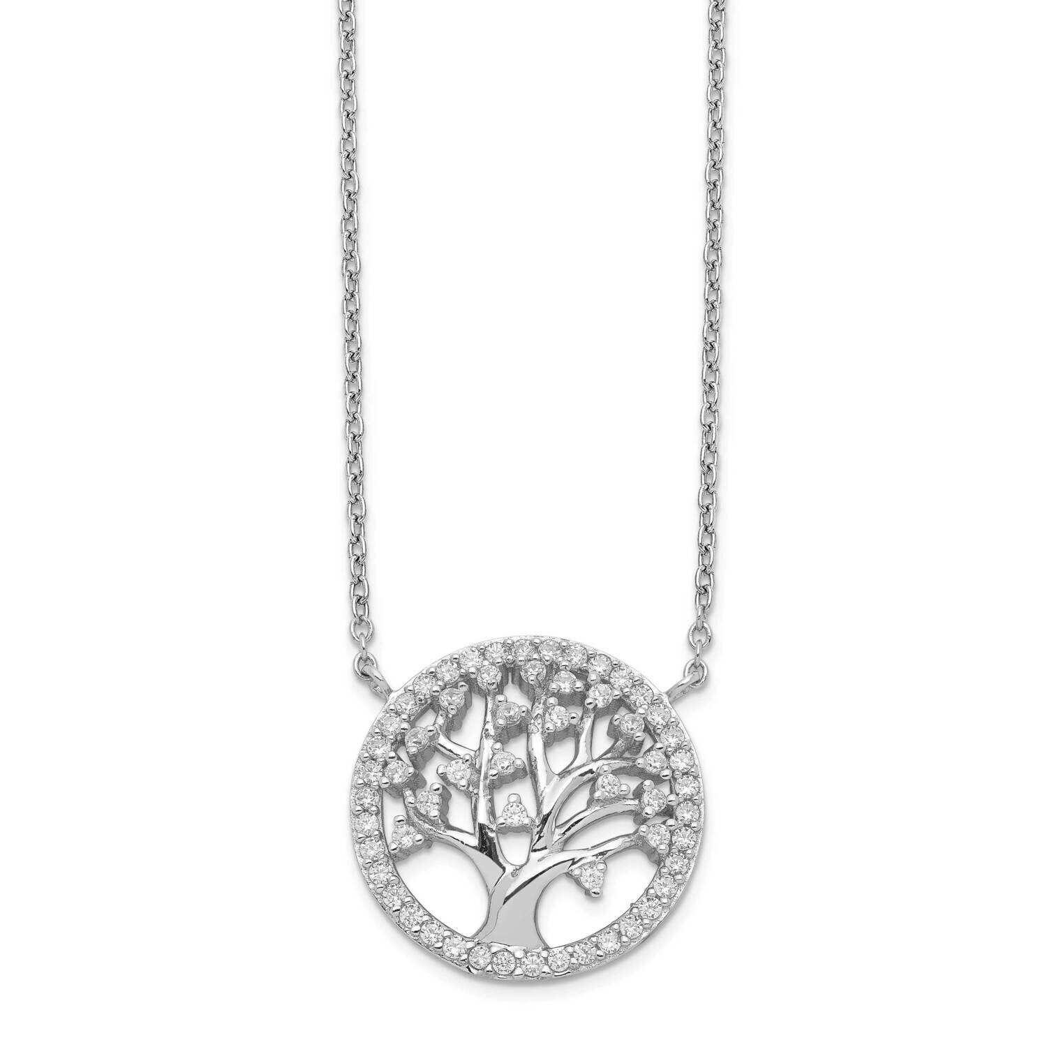 CZ Diamond Tree Of Life 18 Inch Necklace Sterling Silver Rhodium Plated QCM1253-18