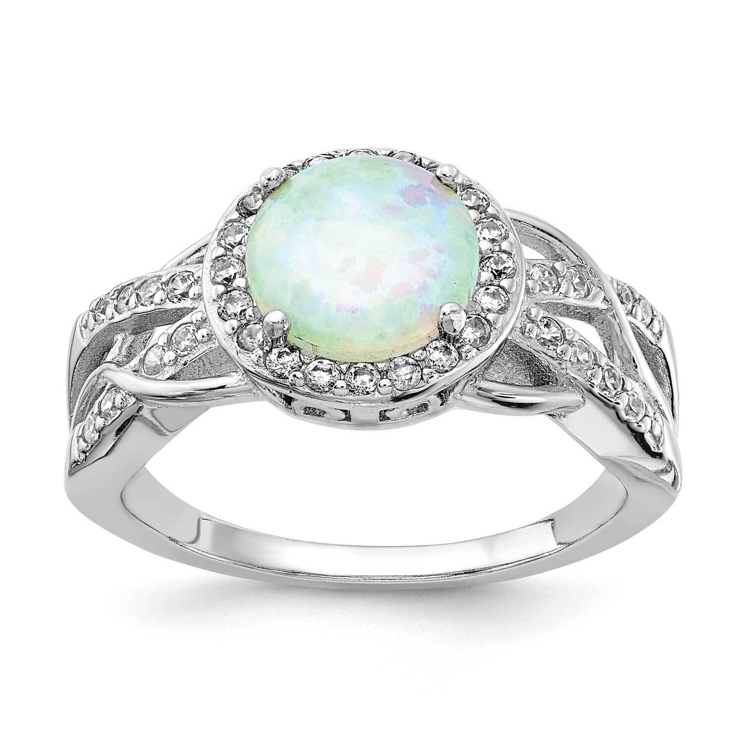 CZ Diamond and Created Opal Twisted Ring Sterling Silver Rhodium Plated QCM1368, MPN: QCM1368, 1911…