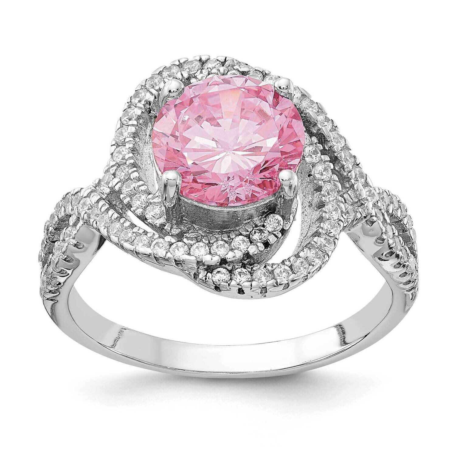 Pink and White CZ Diamond Ring Sterling Silver Rhodium Plated QCM1371, MPN: QCM1371, 191101473371