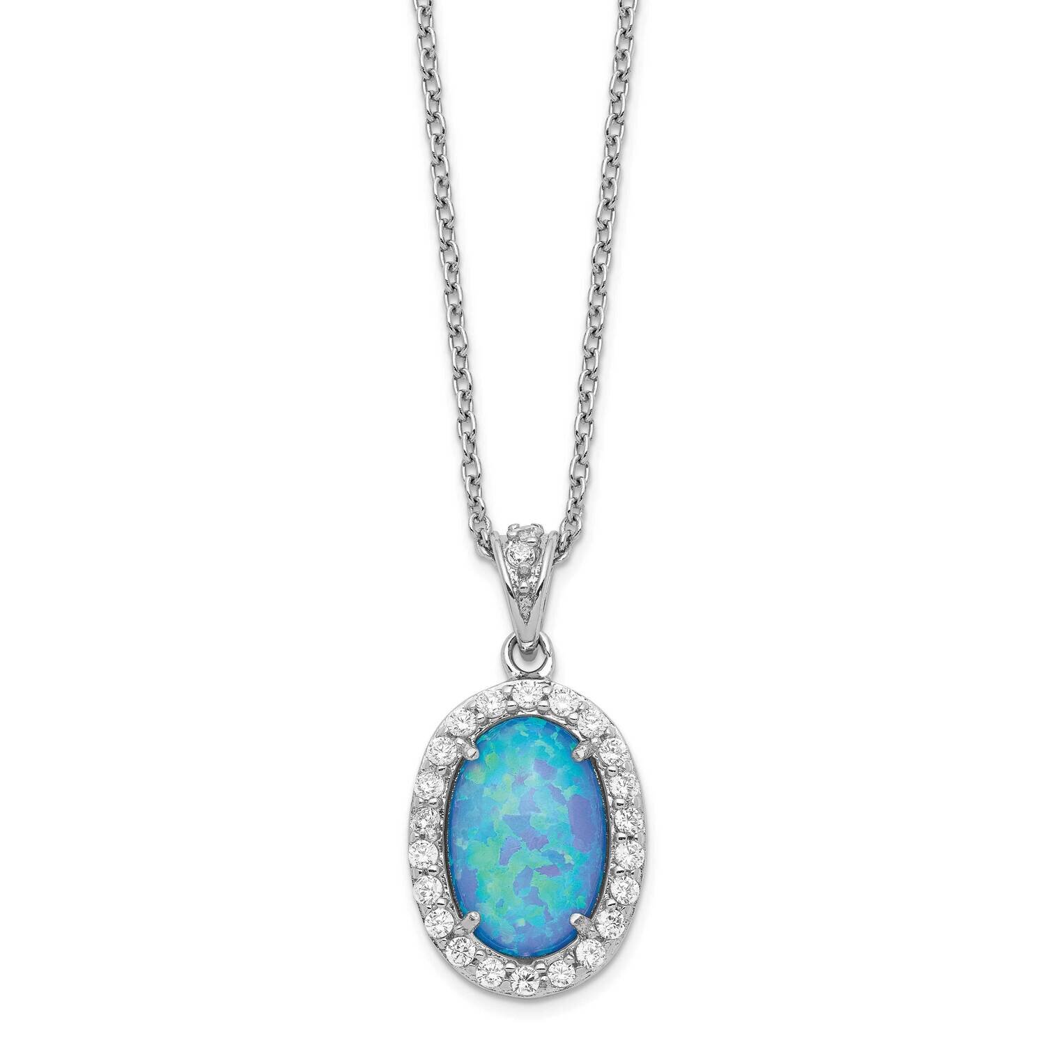CZ Diamond &amp; Created Blue Opal 18.5 Inch Necklace Sterling Silver Rhodium-plated QCM1382-18.5, MPN:…