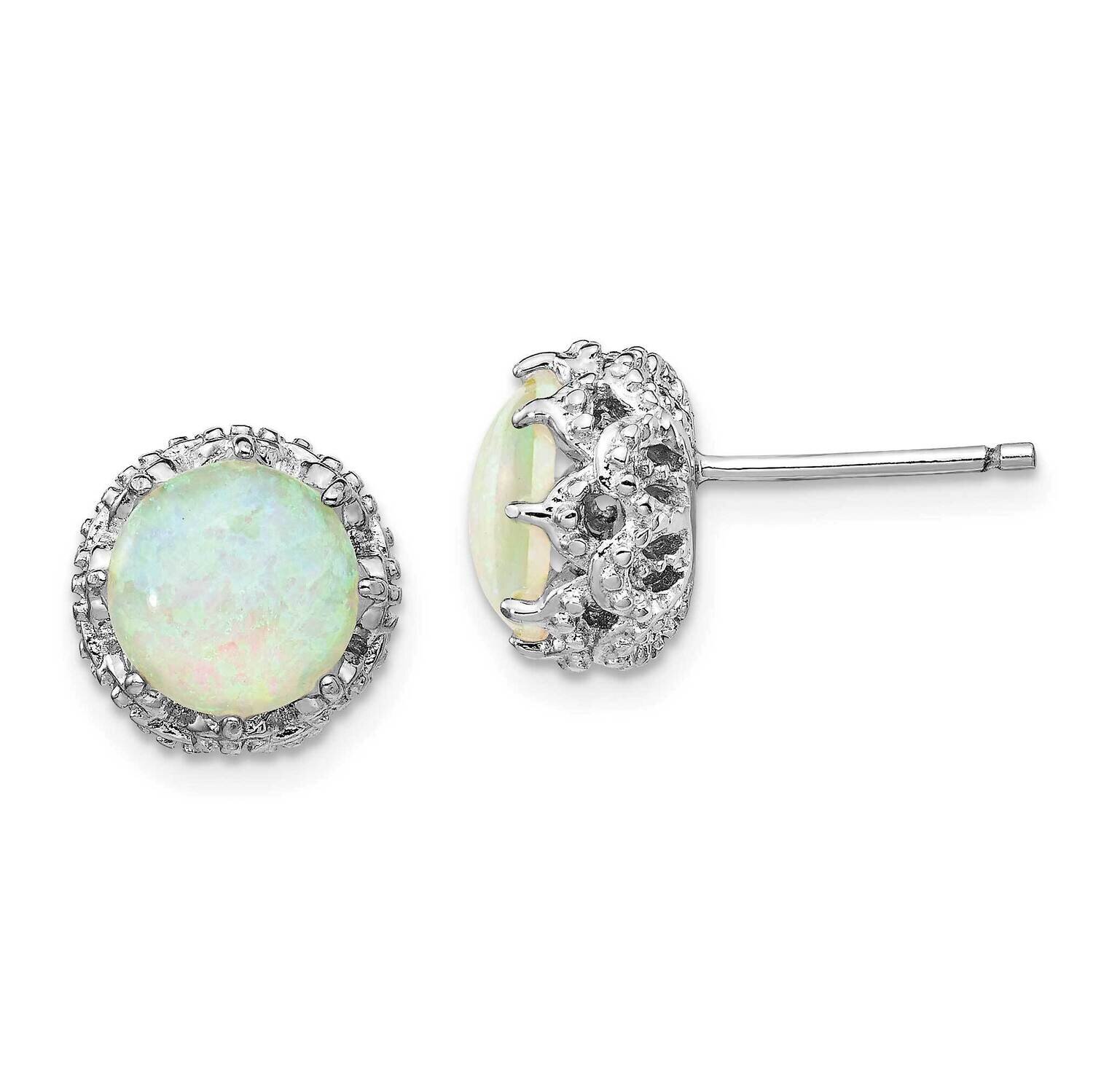 Created White Opal Stud Earrings Sterling Silver Rhodium Plated QCM1390, MPN: QCM1390, 191101912702