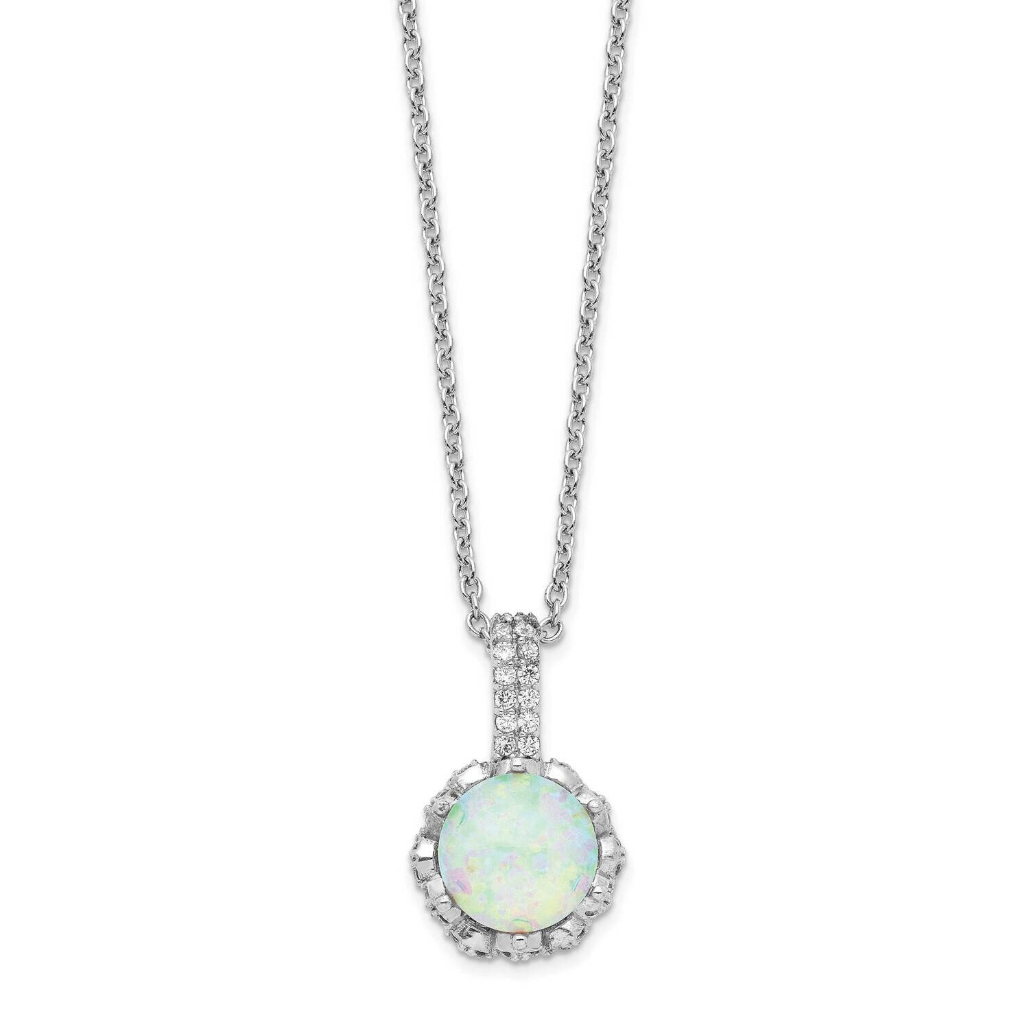 CZ Diamond & Lab Created White Opal 18.5 Inch Necklace Sterling Silver Rhodium-plated QCM1391-18.5