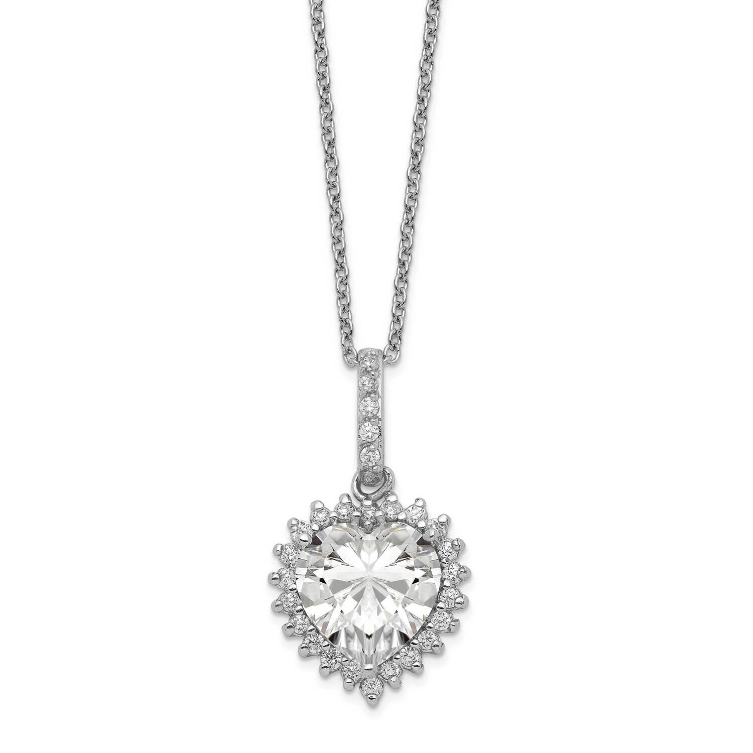 CZ Diamond with 100 Facet Heart Center 18.5 Inch Necklace Sterling Silver Rhodium-plated QCM1394-18…