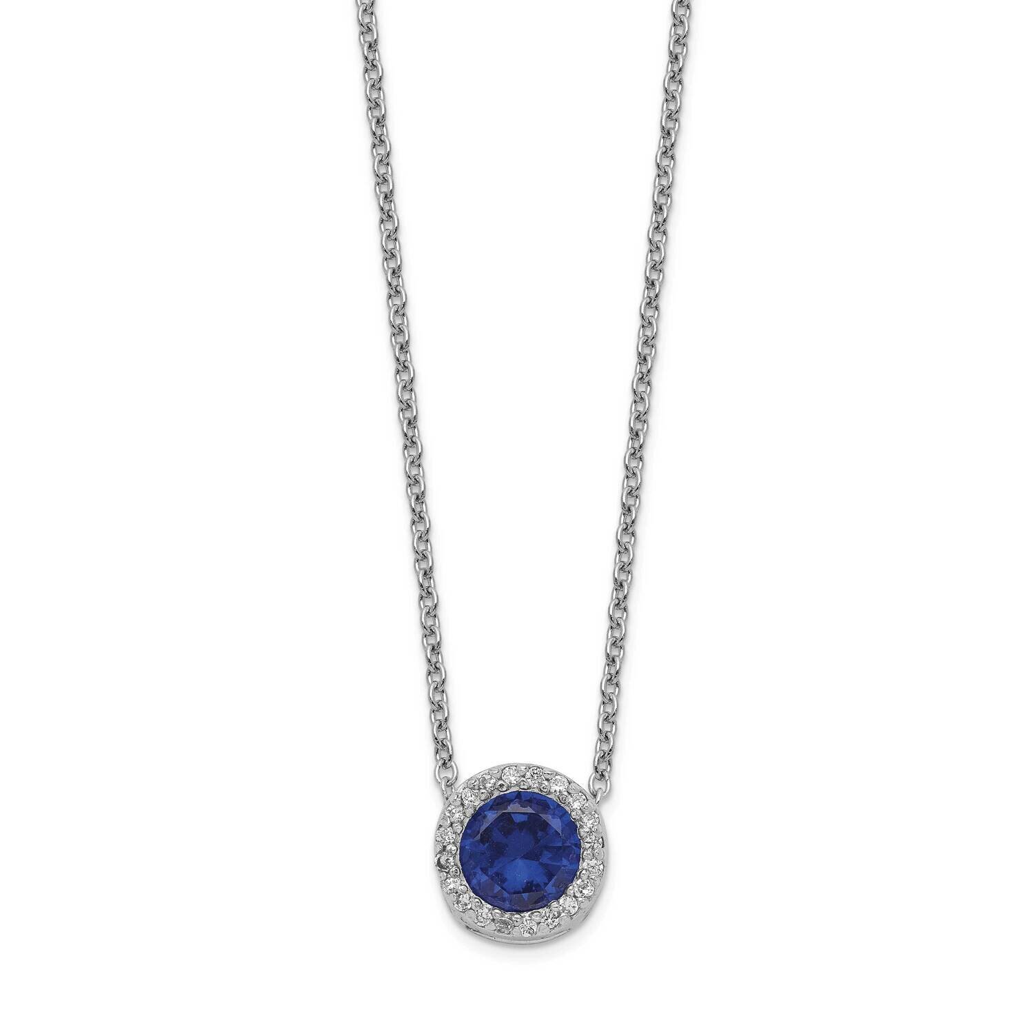 CZ Diamond & Created Blue Spinel 18.25 Inch Necklace Sterling Silver Rhodium-plated QCM1398-18.25