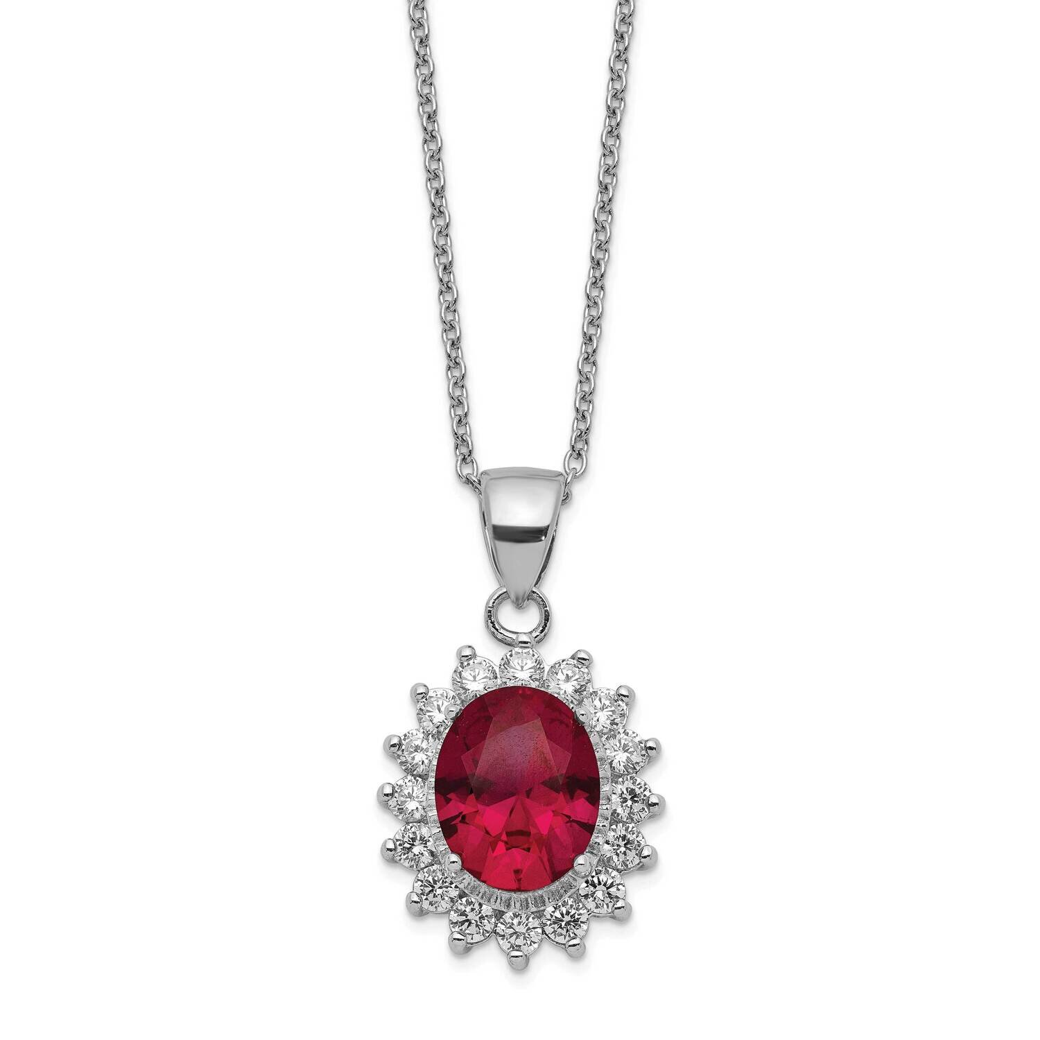 CZ Diamond & Created Ruby 18.25 Inch Necklace Sterling Silver Rhodium Plated QCM1409-18.25