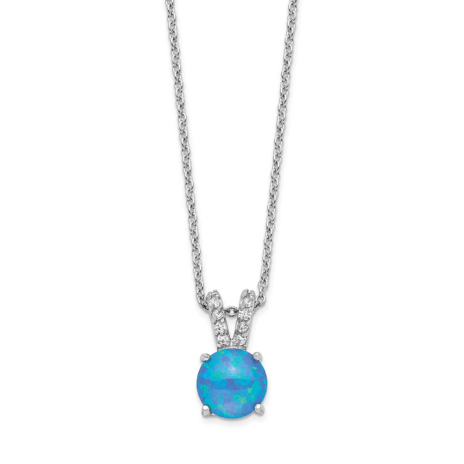 CZ Diamond & Created Opal 18.5 Inch Necklace Sterling Silver Rhodium Plated QCM1411-18.5