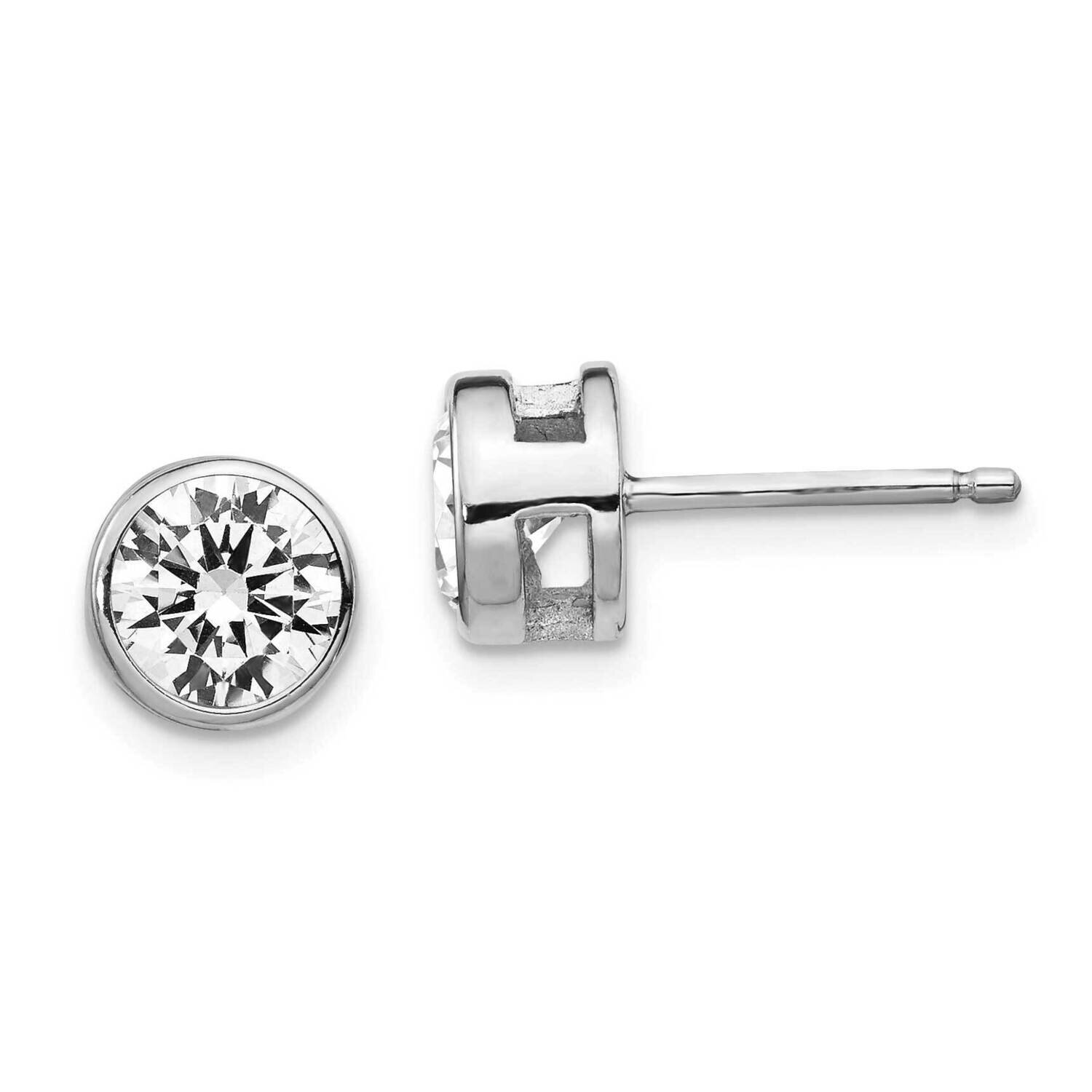 Polished CZ Diamond Stud Earrings Sterling Silver Rhodium Plated QCM1415, MPN: QCM1415, 886774125459