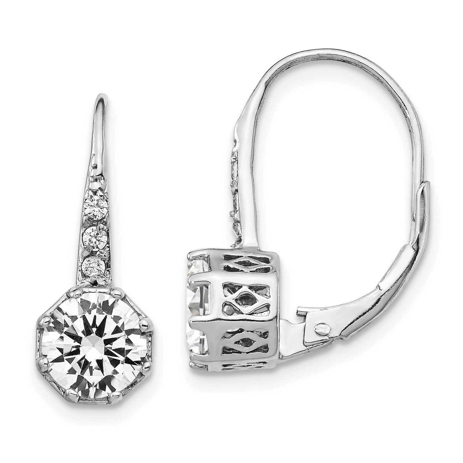 Polished CZ Diamond Leverback Earrings Sterling Silver Rhodium Plated QCM1416