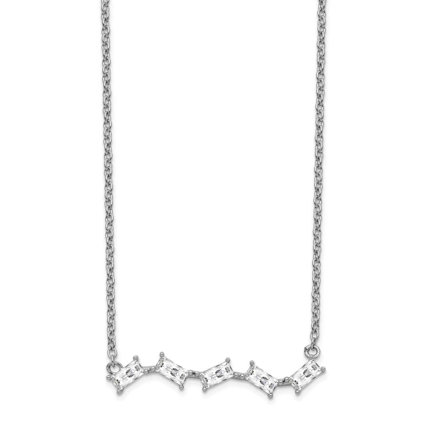 Polished Emerald-cut CZ Diamond Bar 18 Inch Necklace Sterling Silver Rhodium-plated QCM1419-18