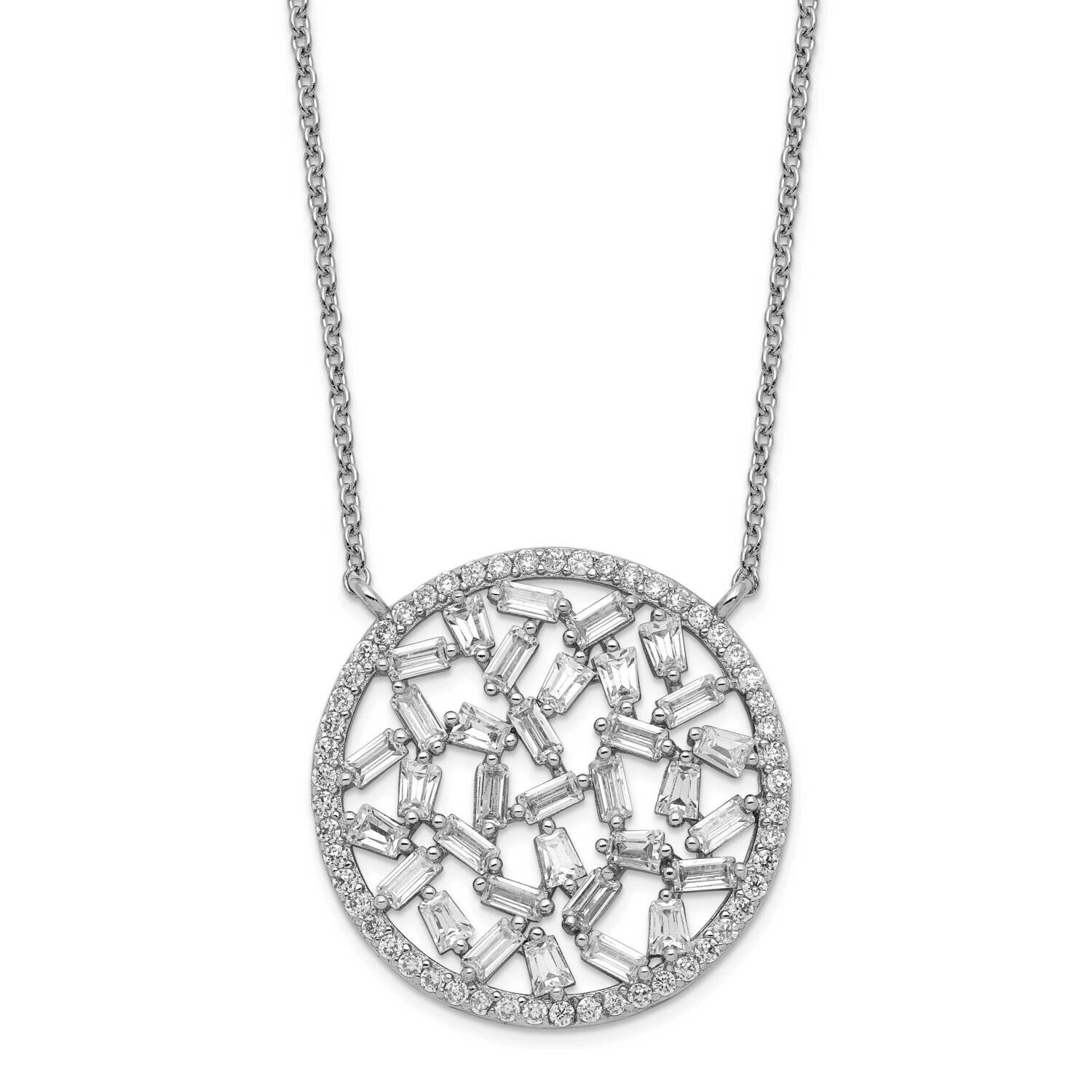 CZ Diamond Cluster Circle 18 Inch Necklace Sterling Silver Rhodium Plated QCM1425-18, MPN: QCM1425-…