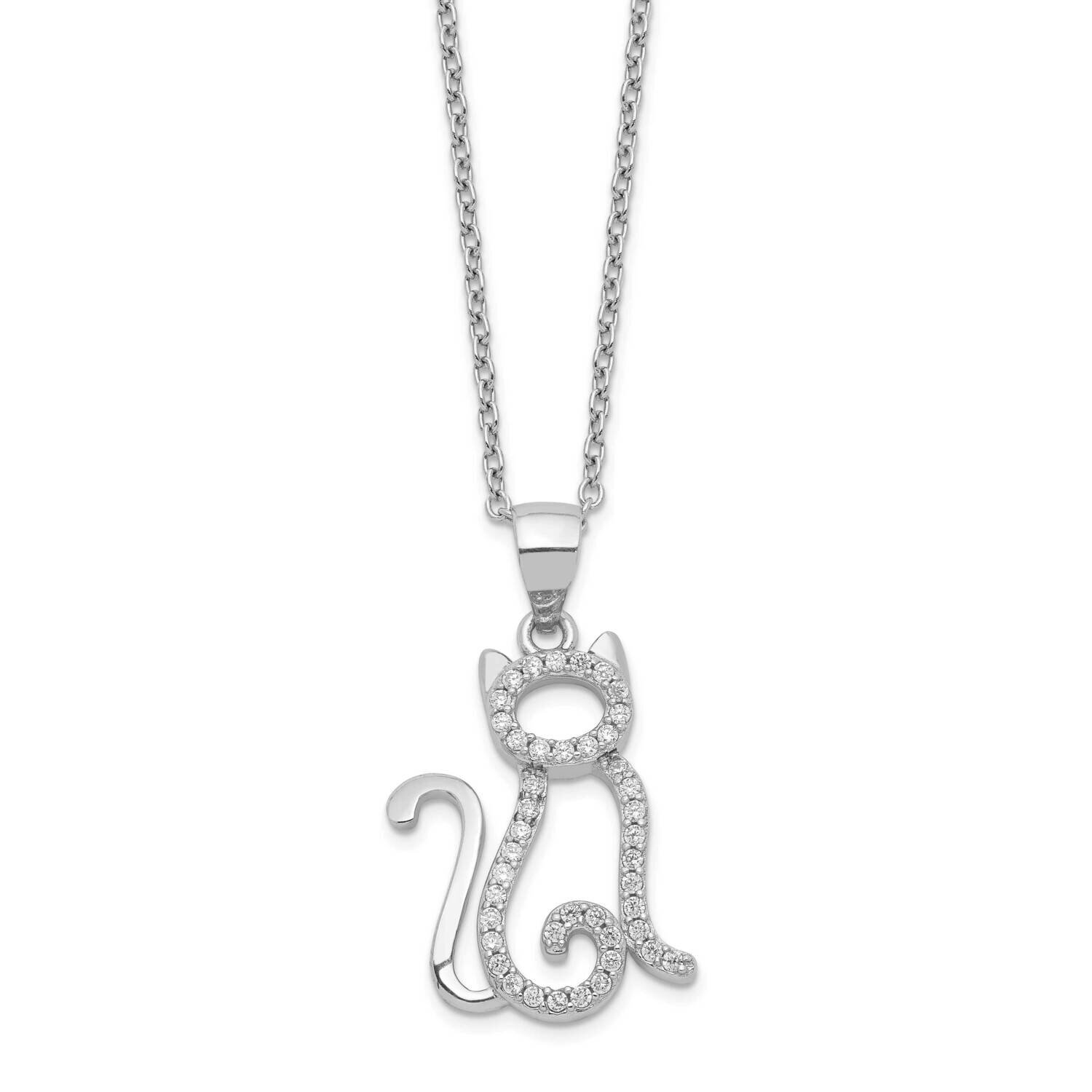 CZ Diamond Cat 18.25 Inch Necklace Sterling Silver Rhodium Plated QCM1434-18.25, MPN: QCM1434-18.25…
