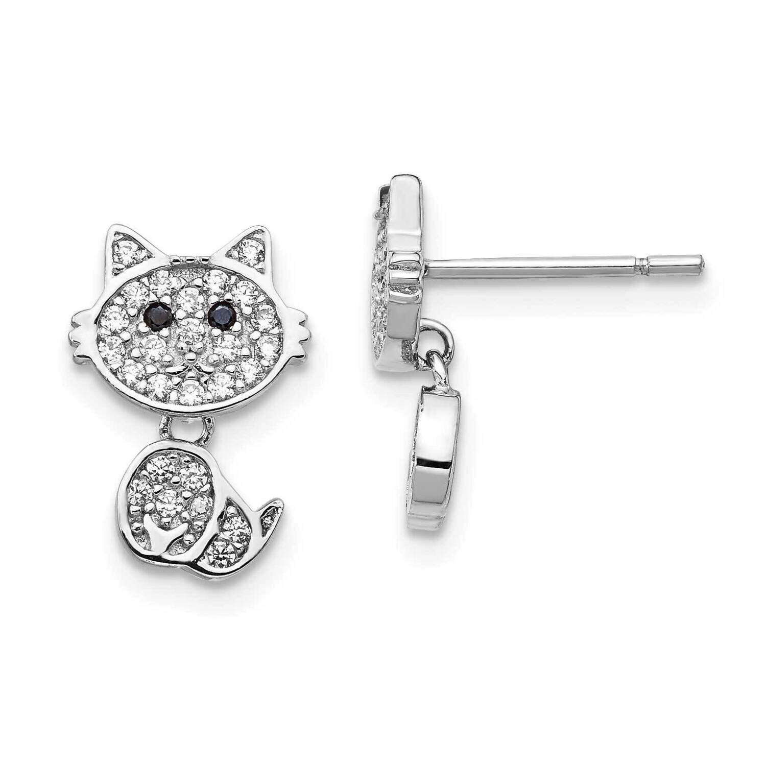 CZ Diamond Cat Post Dangle Earrings Sterling Silver Rhodium Plated QCM1437, MPN: QCM1437, 883957167…