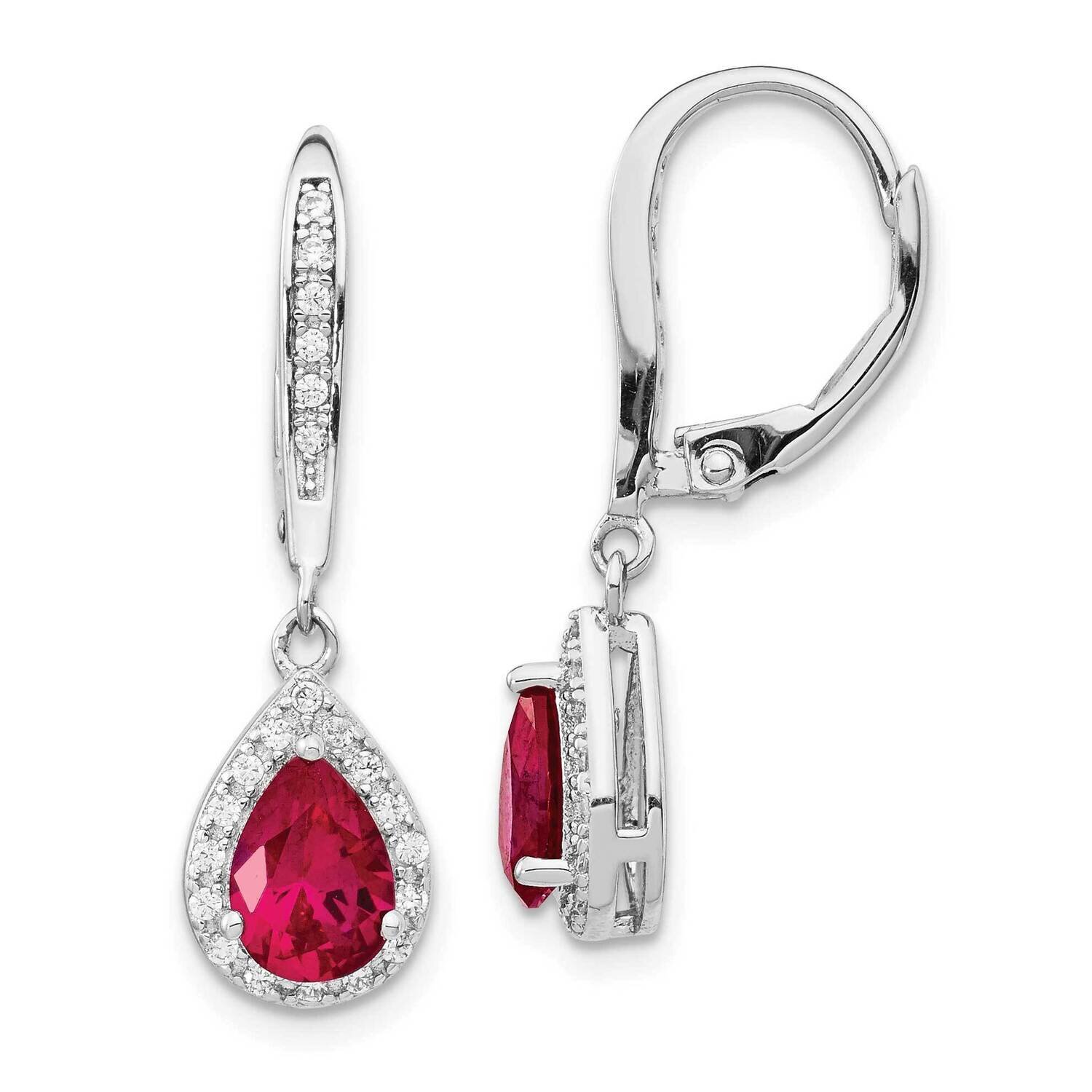 Created Ruby Leverback Earrings Sterling Silver Rhodium Plated QCM1441