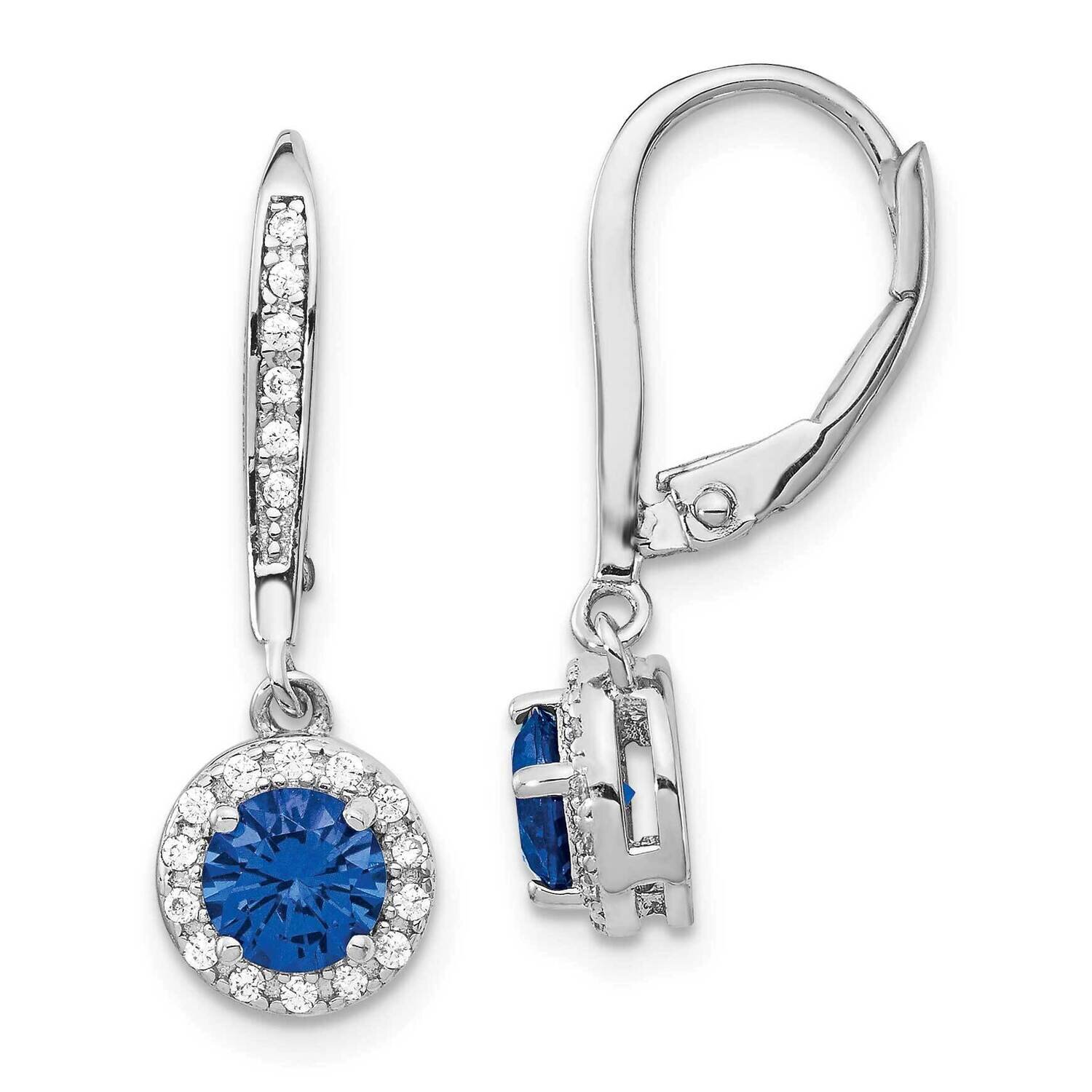 Created Blue Spinel Leverback Earrings Sterling Silver Rhodium-plated QCM1442