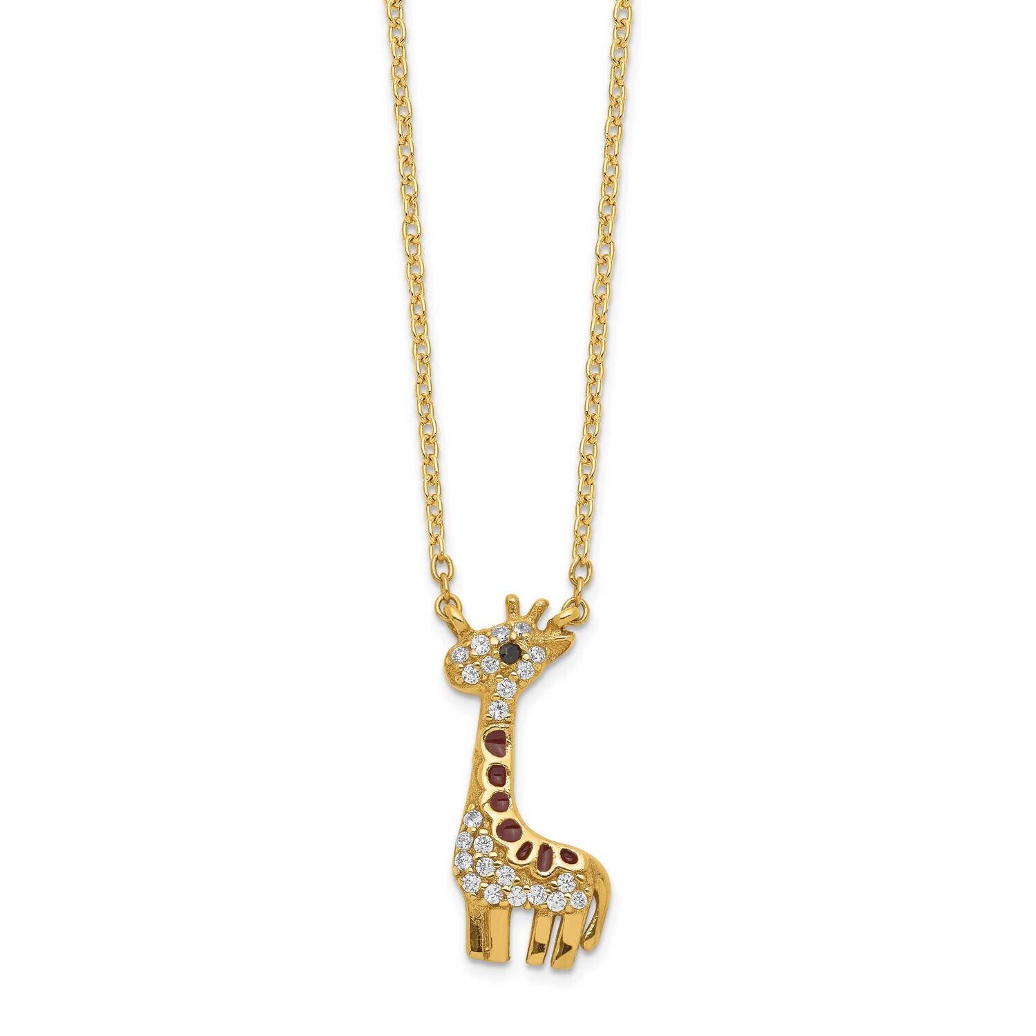 Black White CZ Diamond Enamel Giraffe 18.25 Inch Necklace Gold Plated Sterling Silver QCM1444-18.25