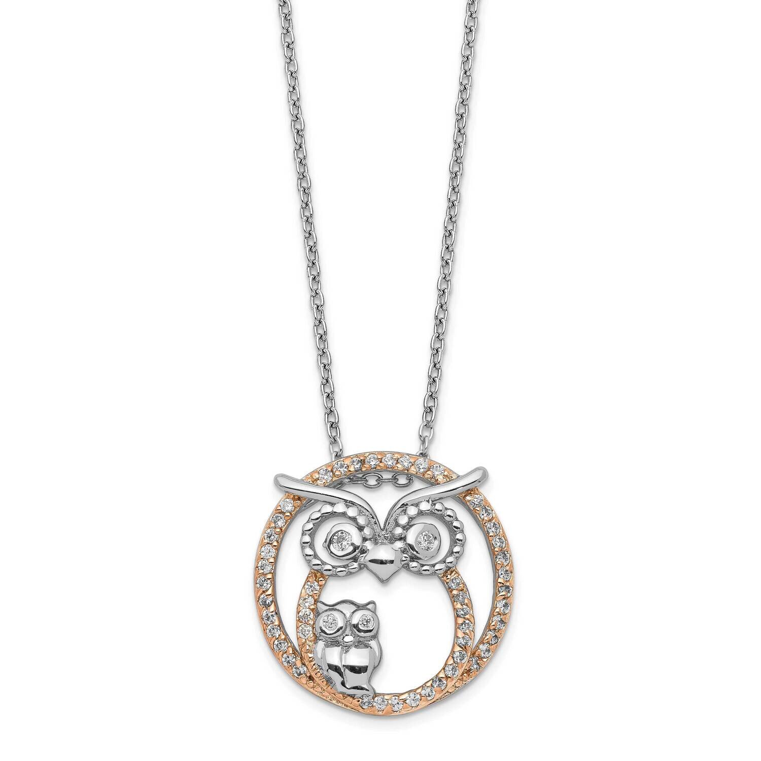 Owl 18.25 Inch Necklace Rose Gold Plated Sterling Silver QCM1445-18.25, MPN: QCM1445-18.25, 8839577…