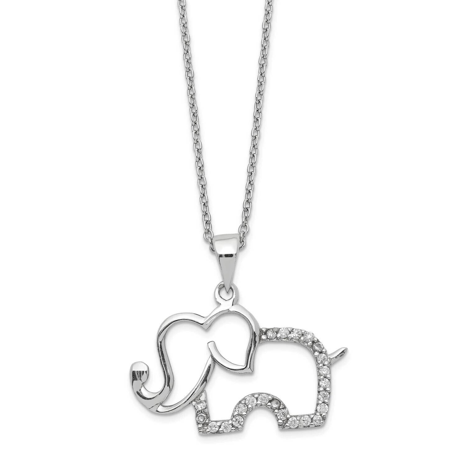 CZ Diamond Elephant 18.25 Inch Necklace Sterling Silver Rhodium Plated QCM1448-18.25, MPN: QCM1448-…