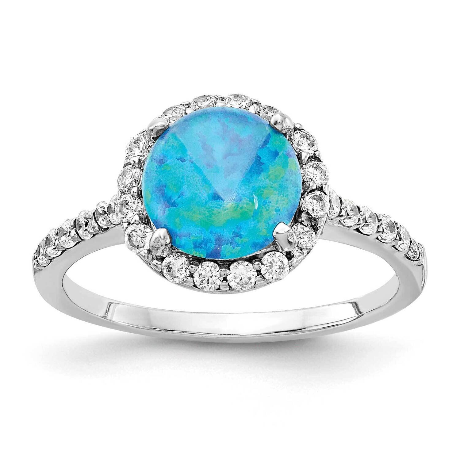 Created Blue Opal &amp; CZ Diamond Ring Sterling Silver Rhodium Plated QCM1451, MPN: QCM1451, 191101912…